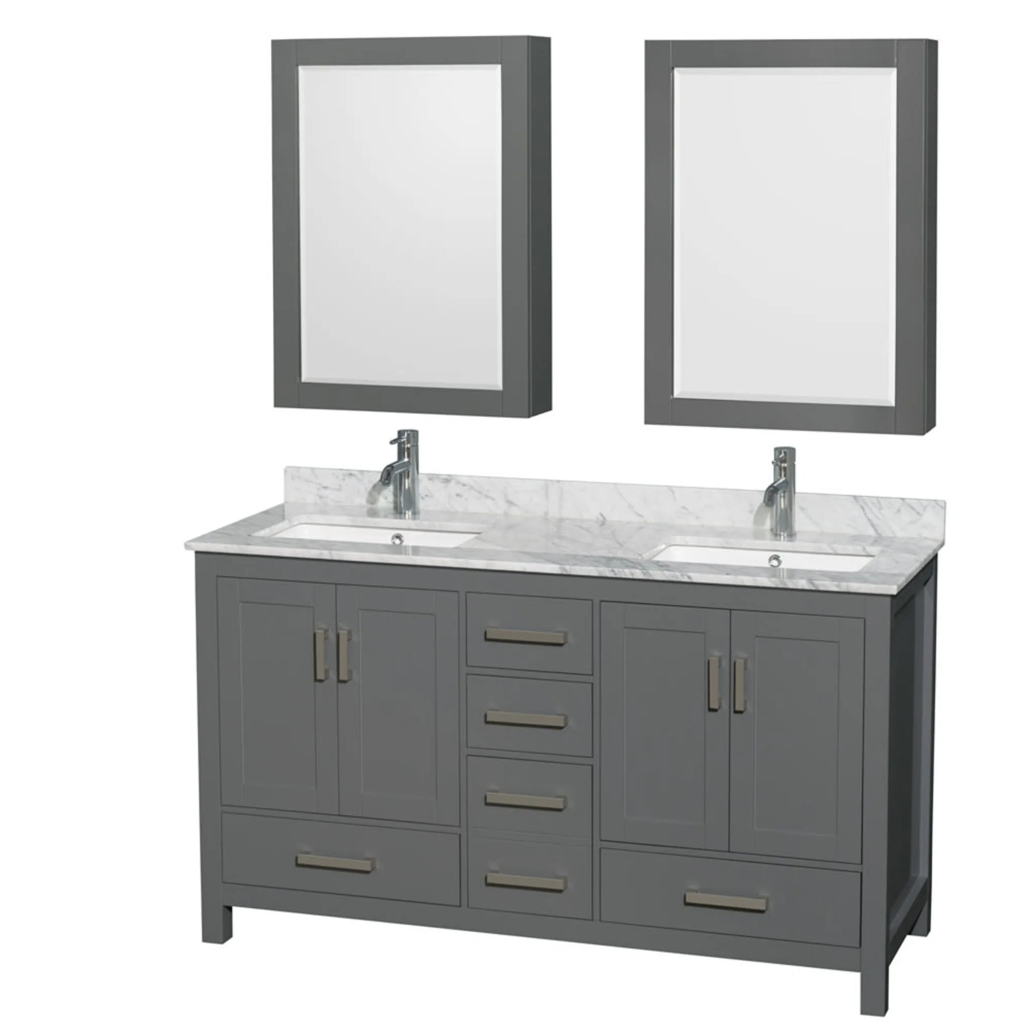 60" Sheffield Double Bathroom Vanity in Dark Gray with Brushed Chrome Trim & Medicine Cabinet by Wyndham