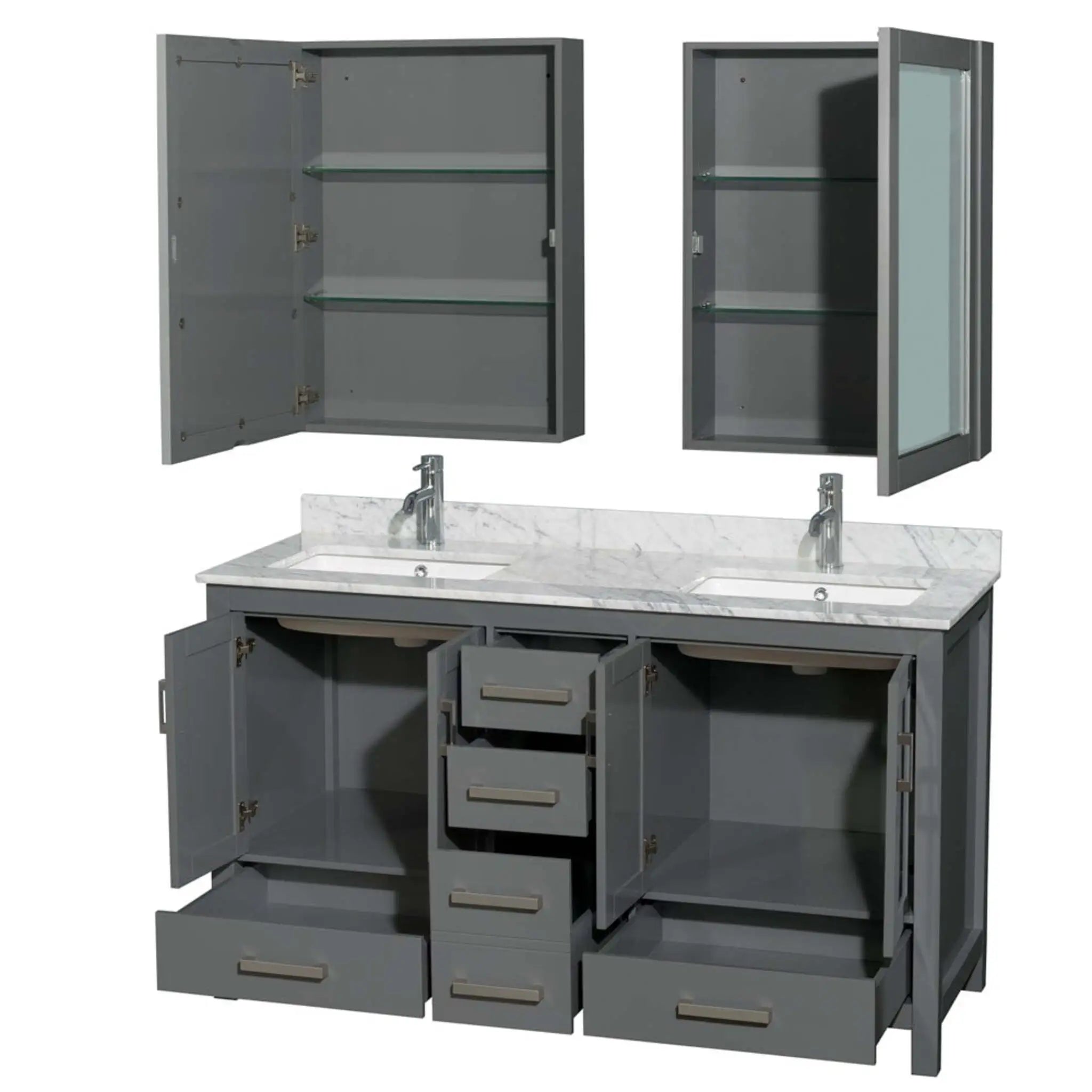 60" Sheffield Double Bathroom Vanity in Dark Gray with Brushed Chrome Trim & Medicine Cabinet by Wyndham