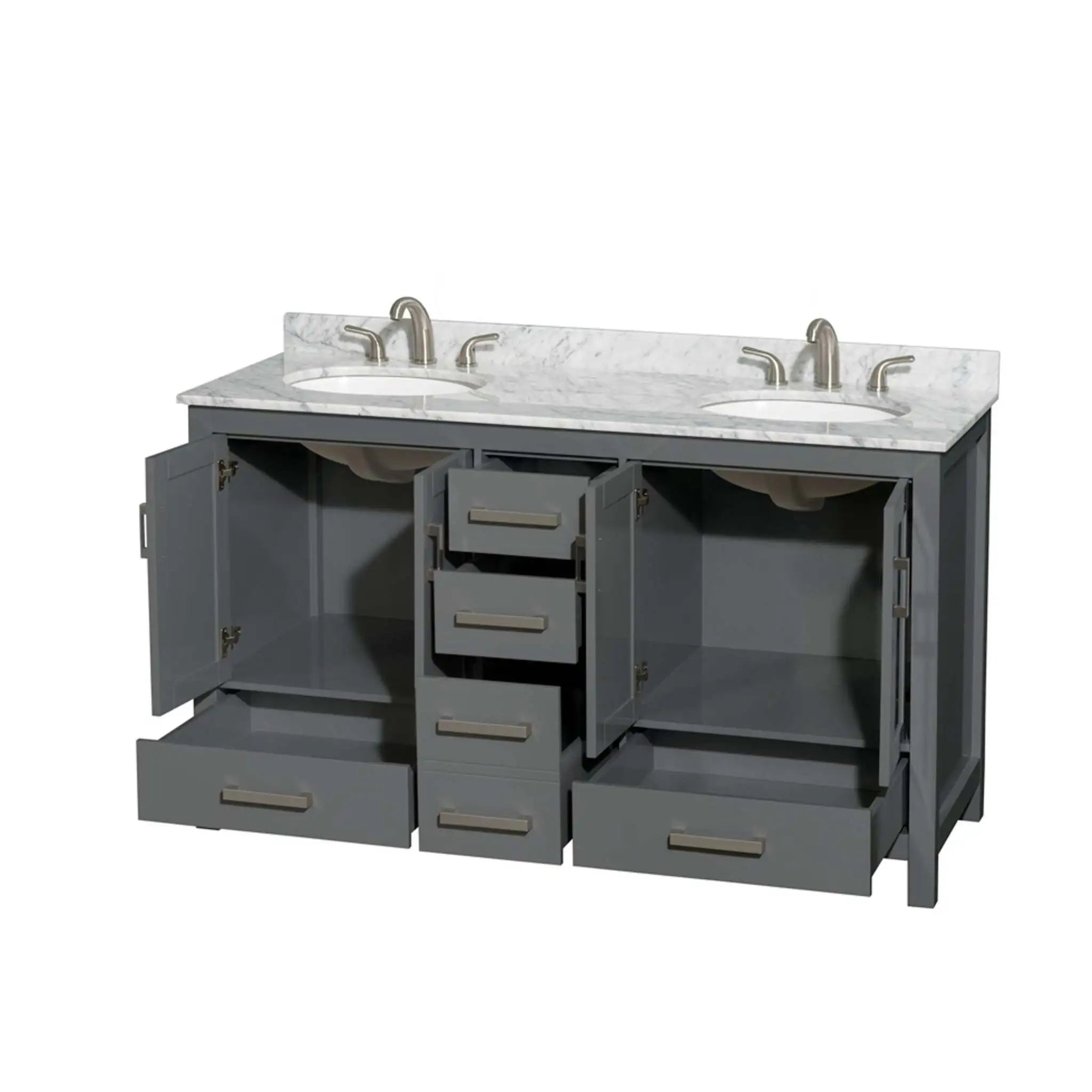 60" Sheffield Double Bathroom Vanity in Dark Gray with Brushed Chrome Trim by Wyndham