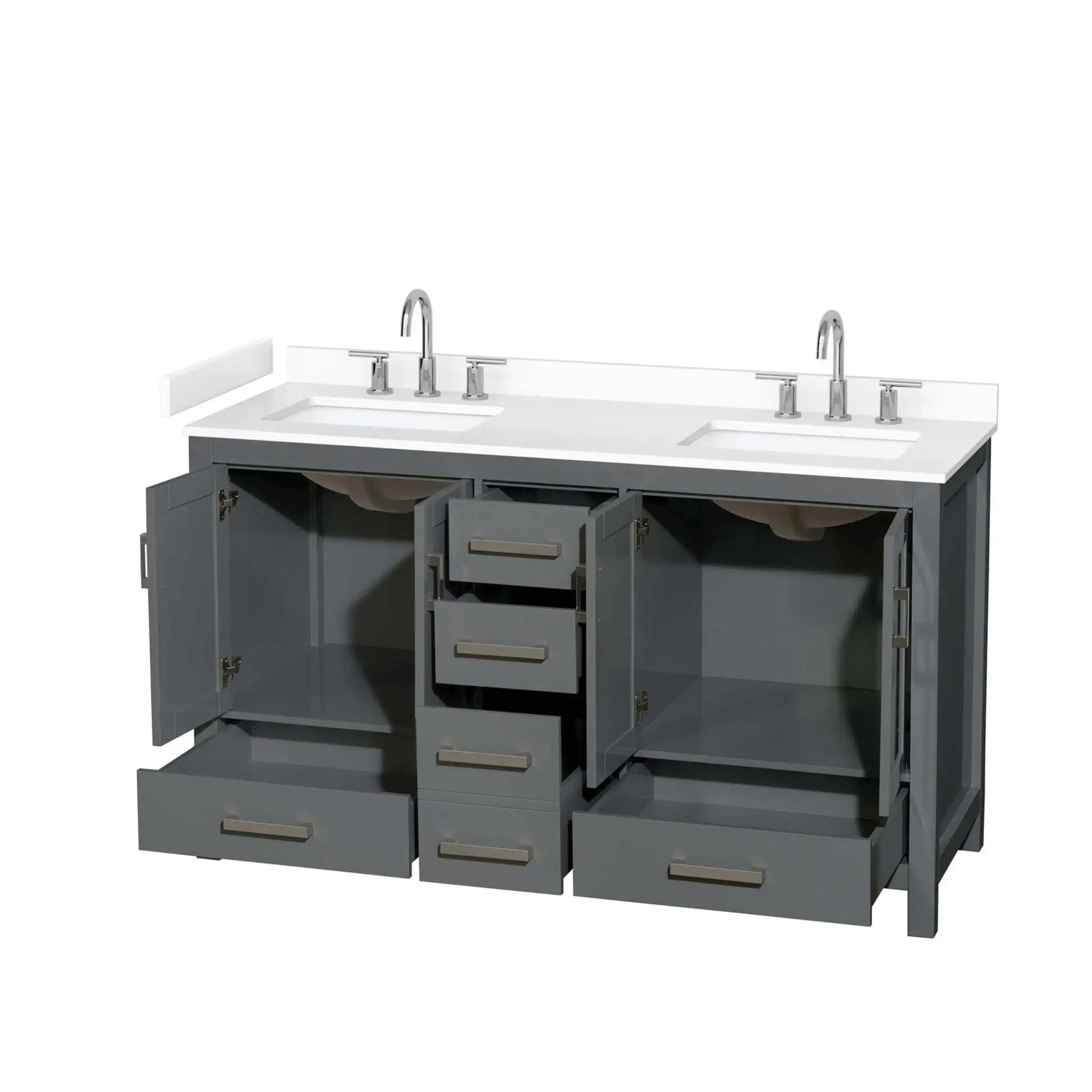 60" Sheffield Double Bathroom Vanity in Dark Gray with Brushed Chrome Trim by Wyndham