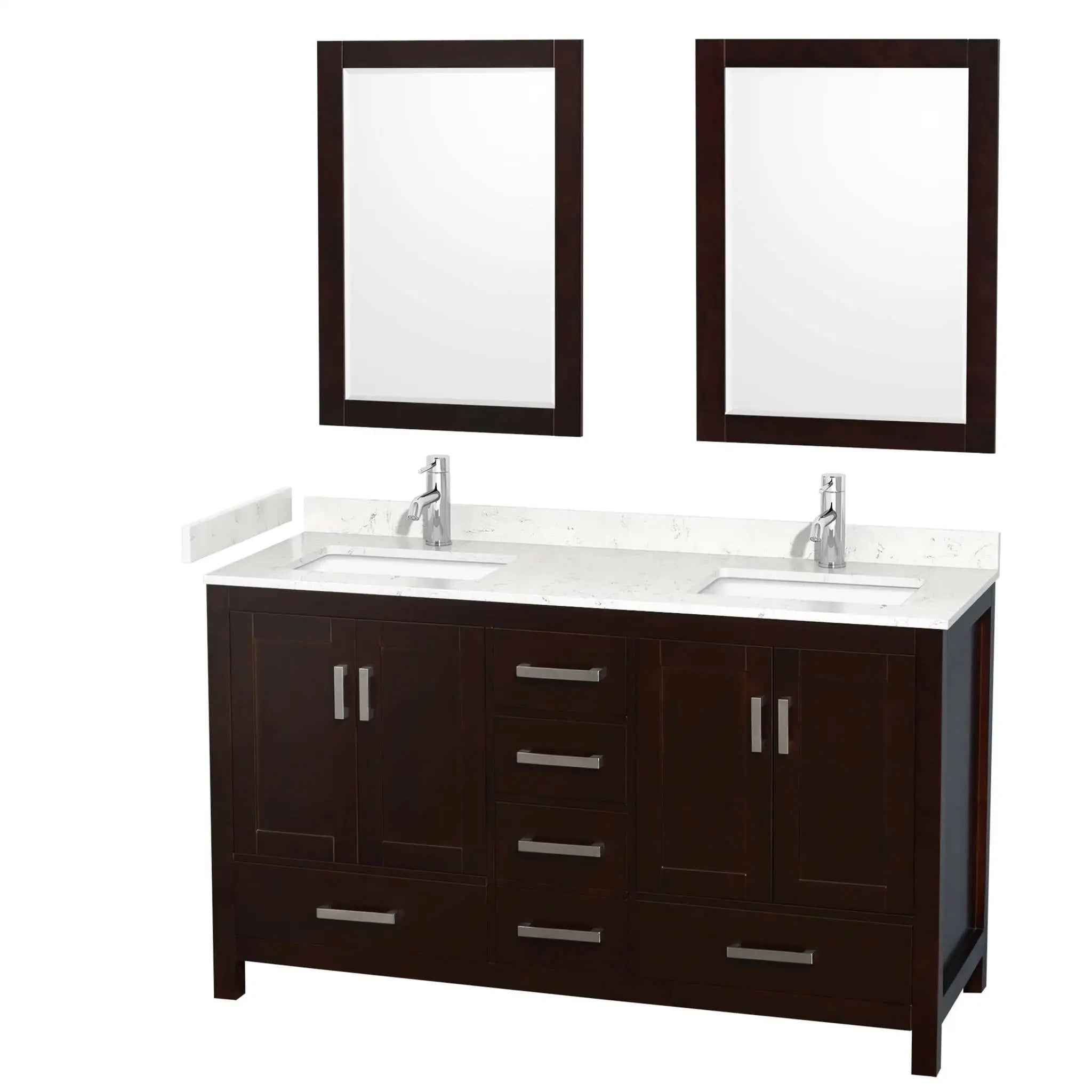60" Sheffield Double Bathroom Vanity in Espresso with Brushed Chrome Trim & 24" Mirror by Wyndham