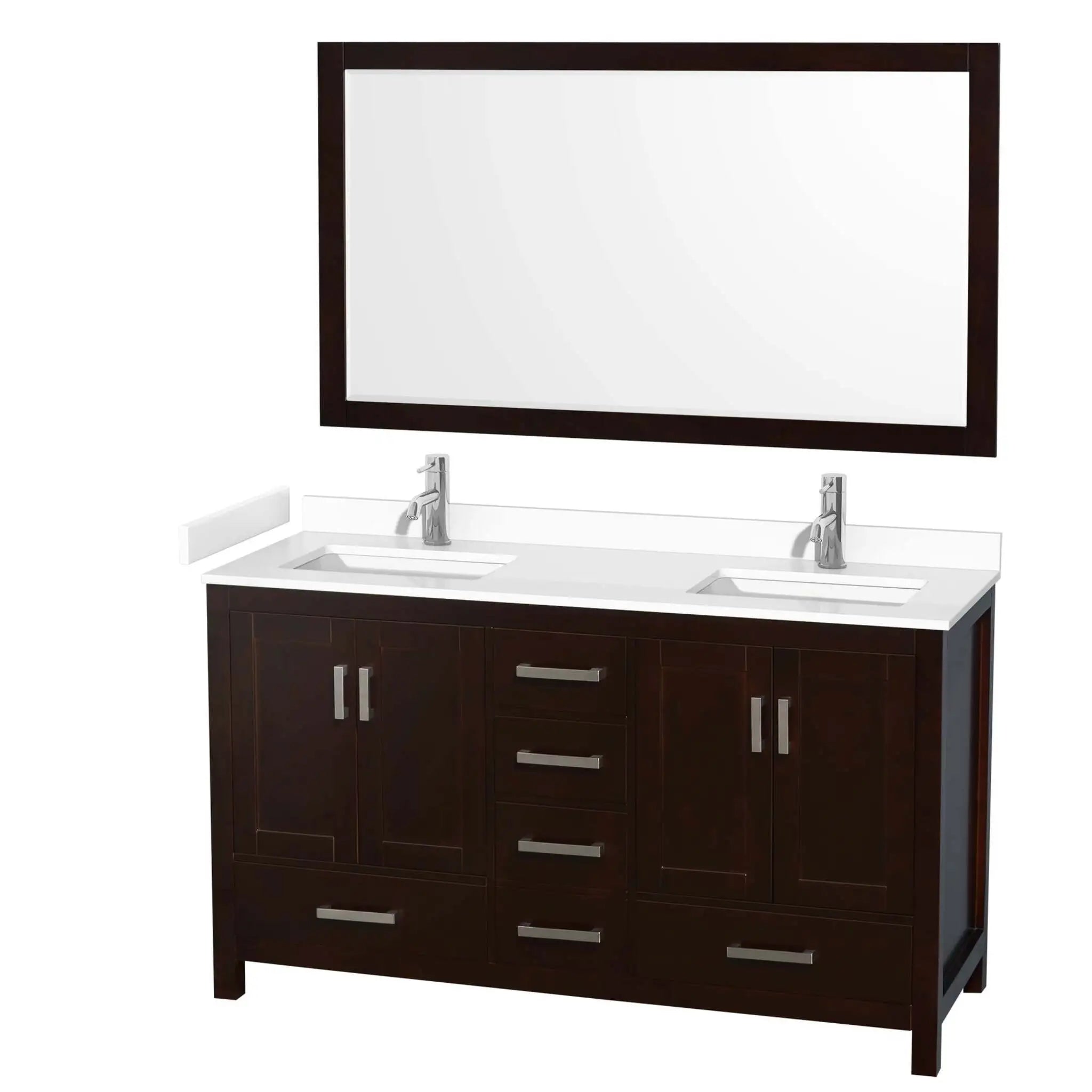 60" Sheffield Double Bathroom Vanity in Espresso with Brushed Chrome Trim & 58" Mirror by Wyndham