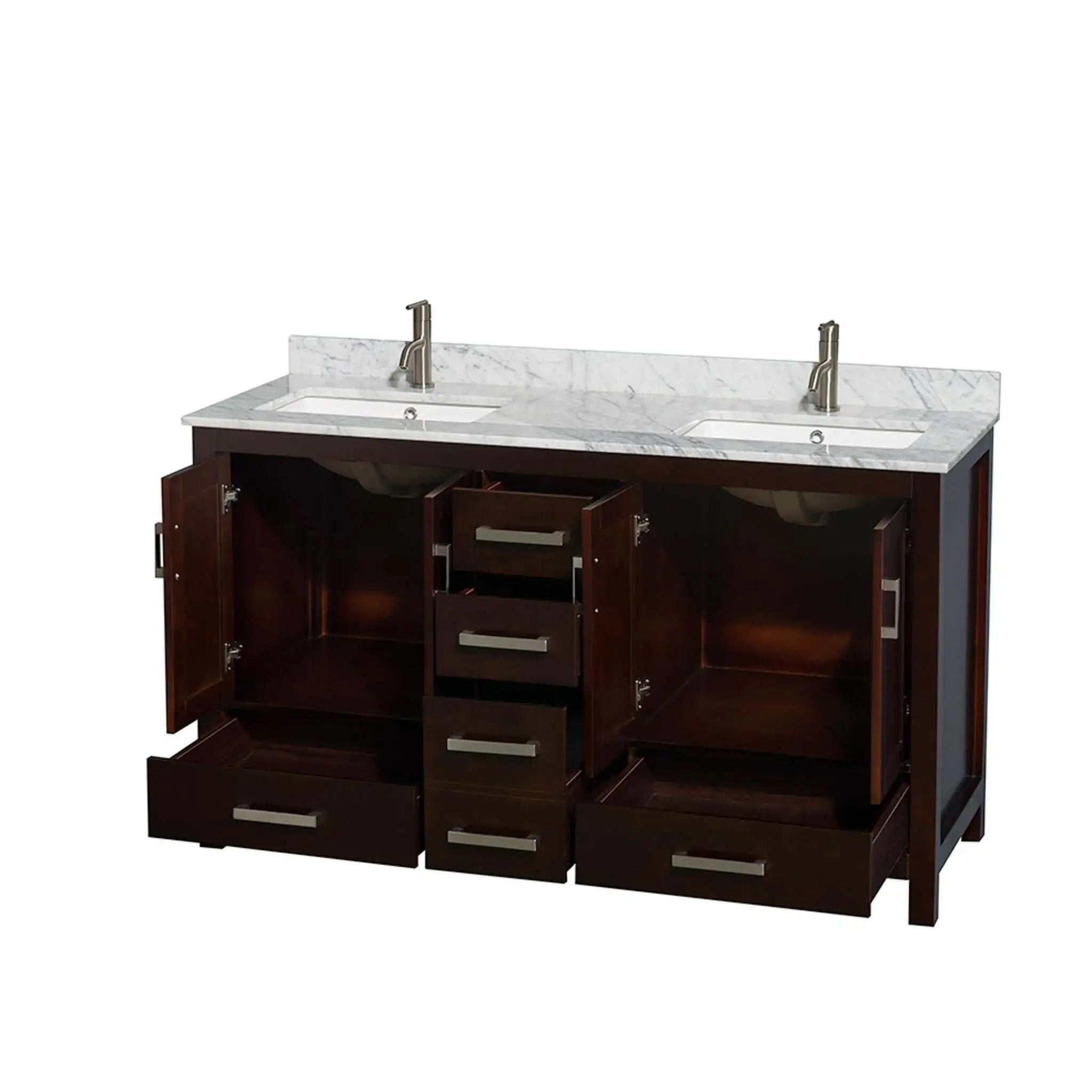 60" Sheffield Double Bathroom Vanity in Espresso with Brushed Chrome Trim by Wyndham