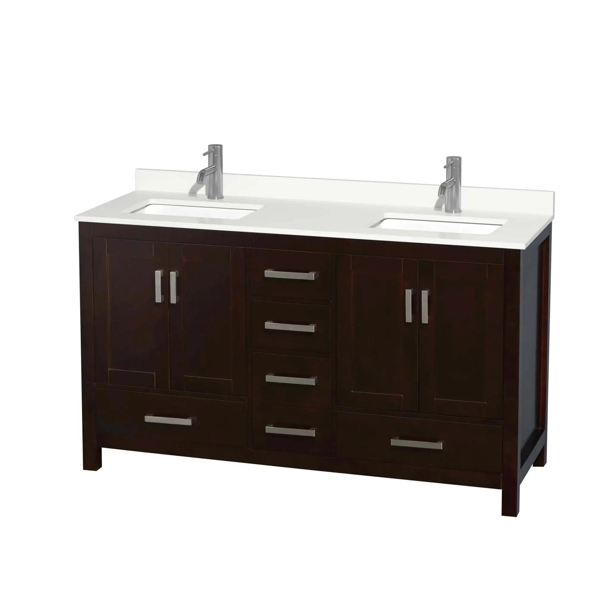 60" Sheffield Double Bathroom Vanity in Espresso with Brushed Chrome Trim by Wyndham