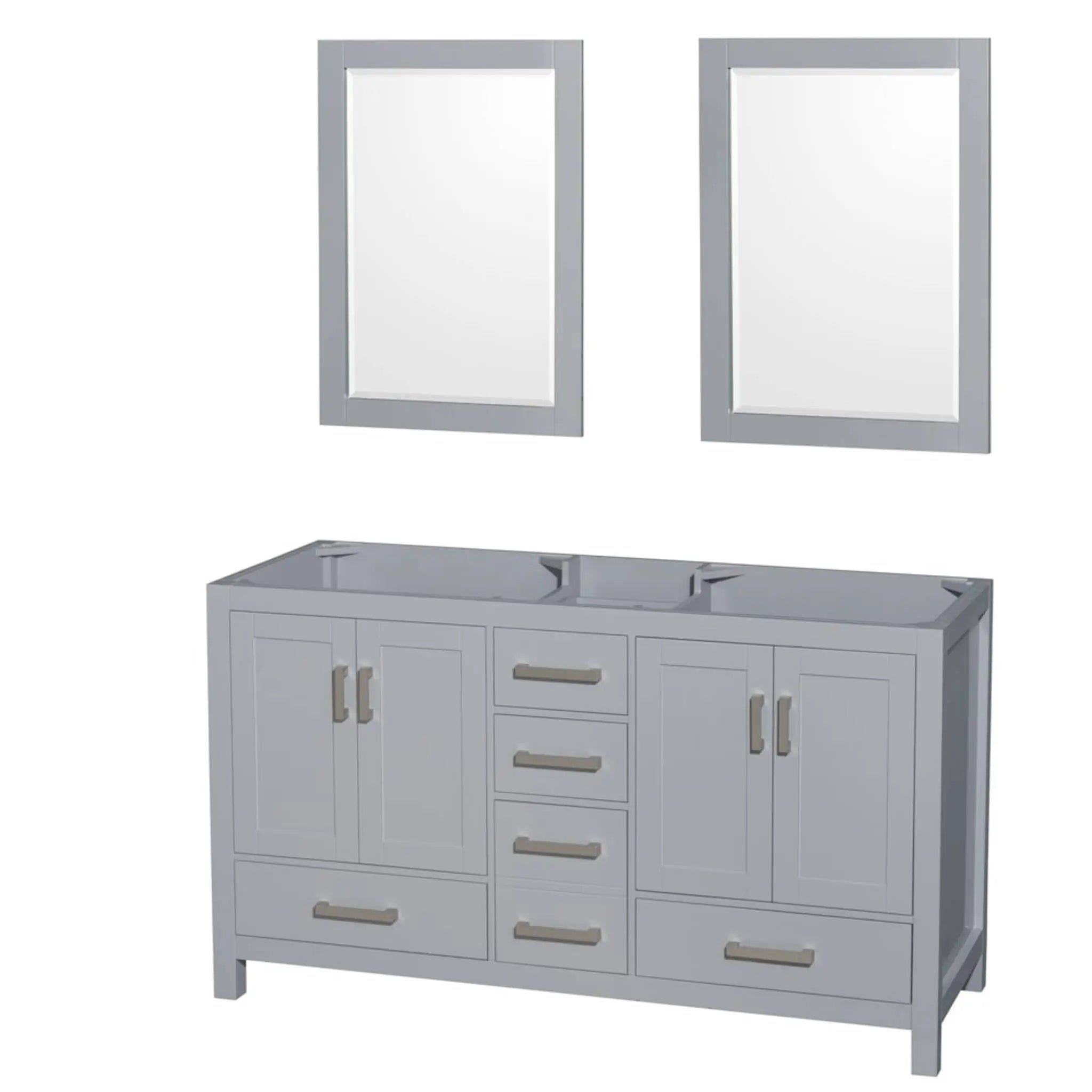 60" Sheffield Double Bathroom Vanity in Gray with Brushed Chrome Trim & 24" Mirror by Wyndham