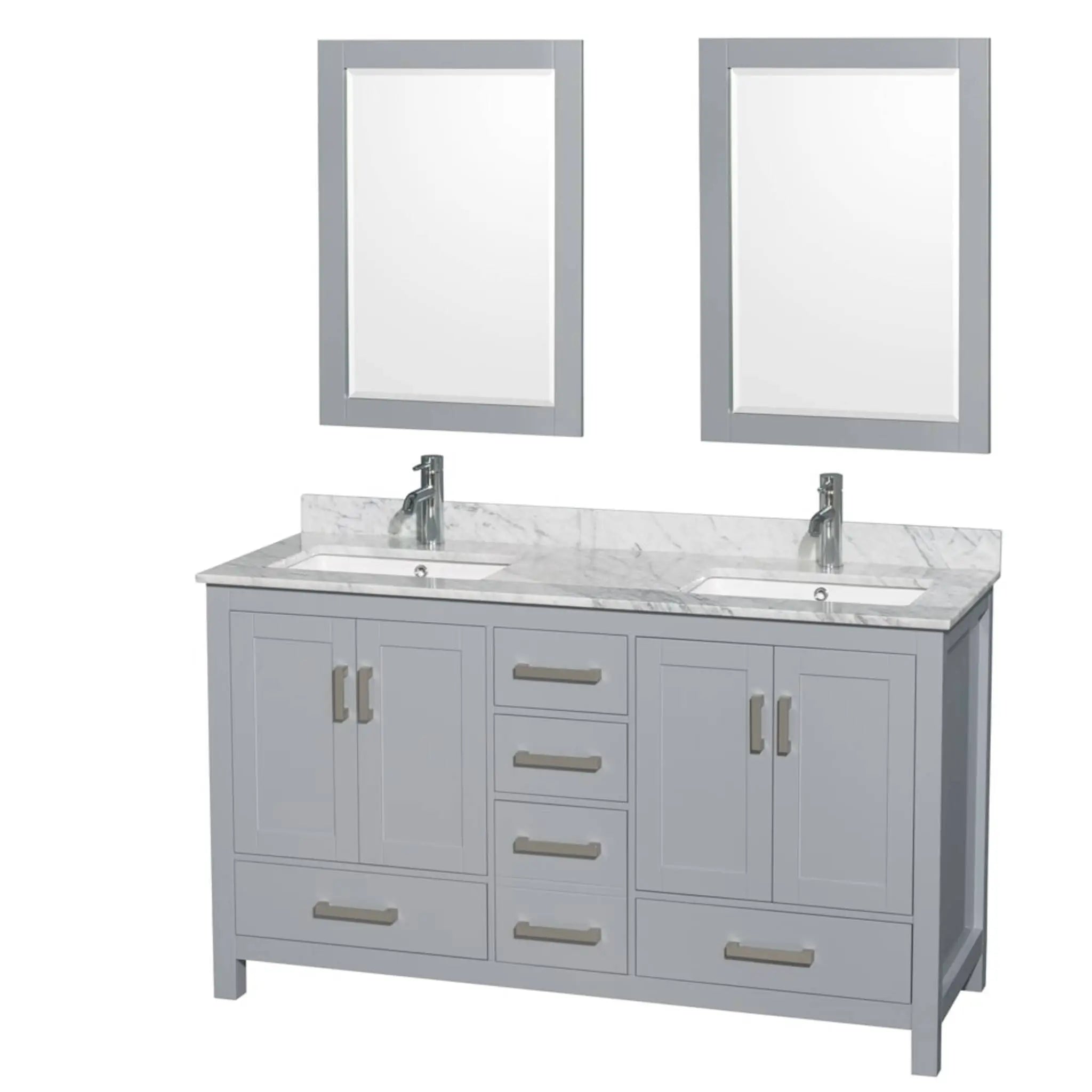 60" Sheffield Double Bathroom Vanity in Gray with Brushed Chrome Trim & 24" Mirror by Wyndham
