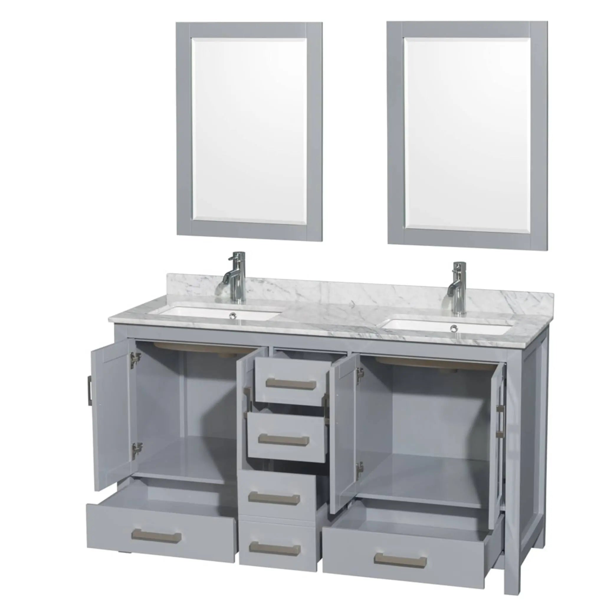 60" Sheffield Double Bathroom Vanity in Gray with Brushed Chrome Trim & 24" Mirror by Wyndham
