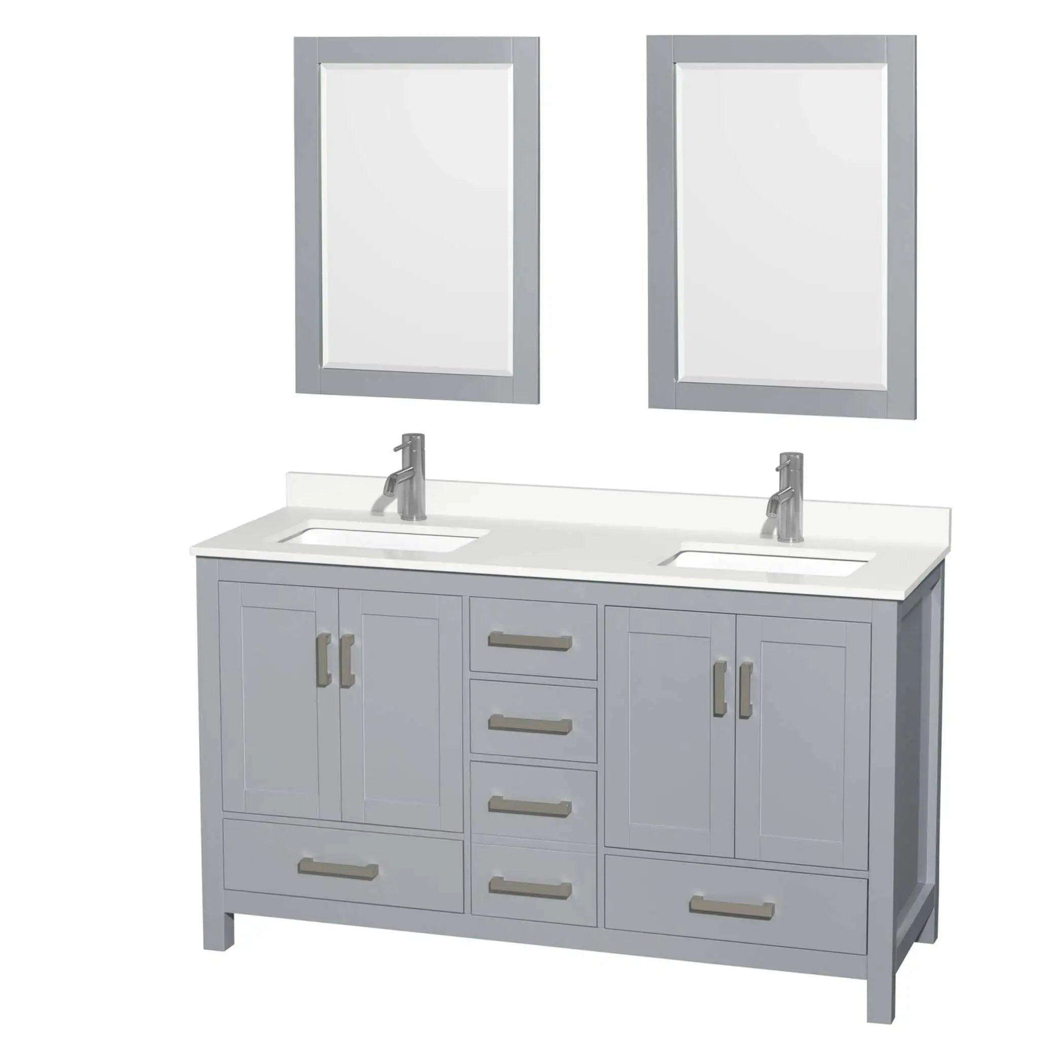 60" Sheffield Double Bathroom Vanity in Gray with Brushed Chrome Trim & 24" Mirror by Wyndham