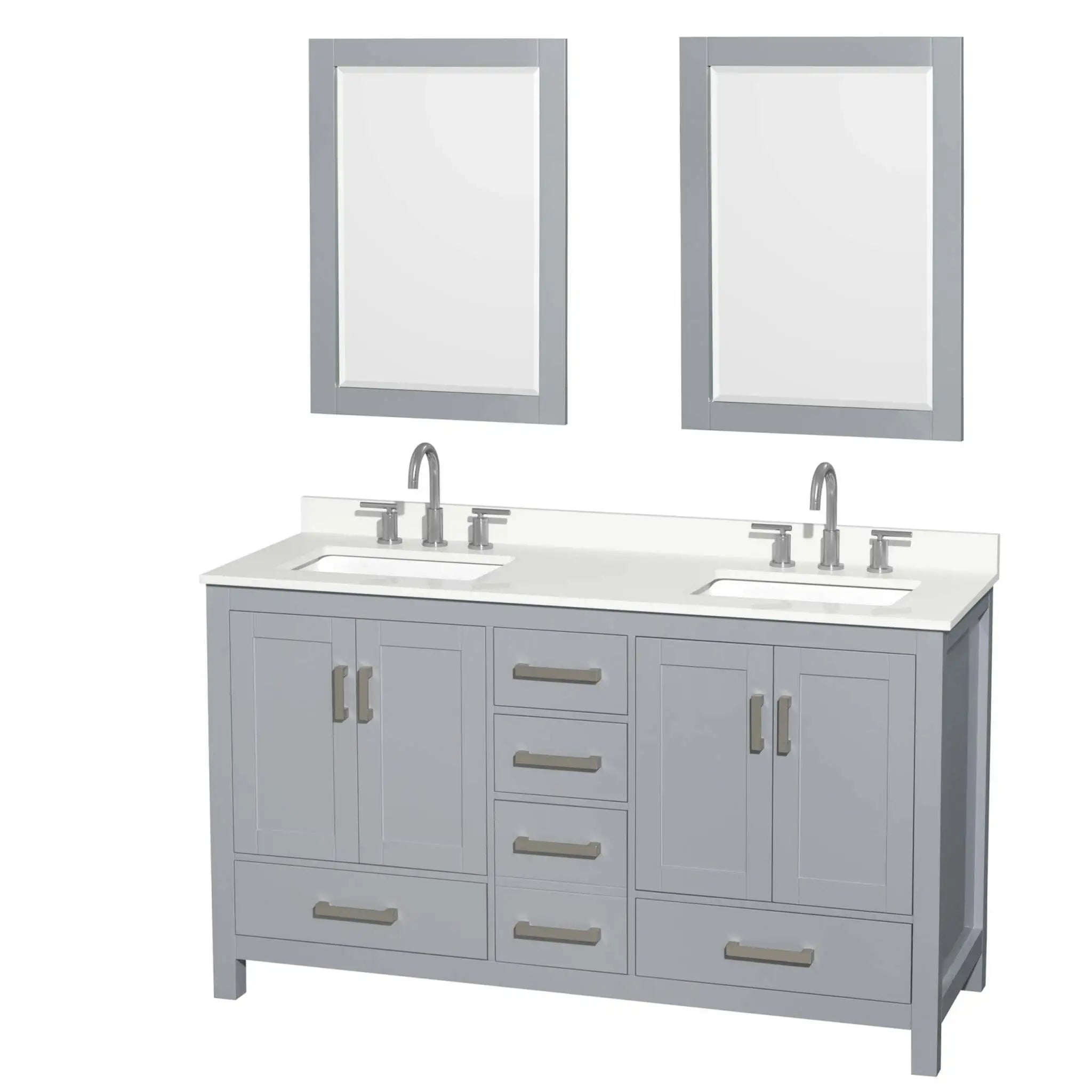 60" Sheffield Double Bathroom Vanity in Gray with Brushed Chrome Trim & 24" Mirror by Wyndham
