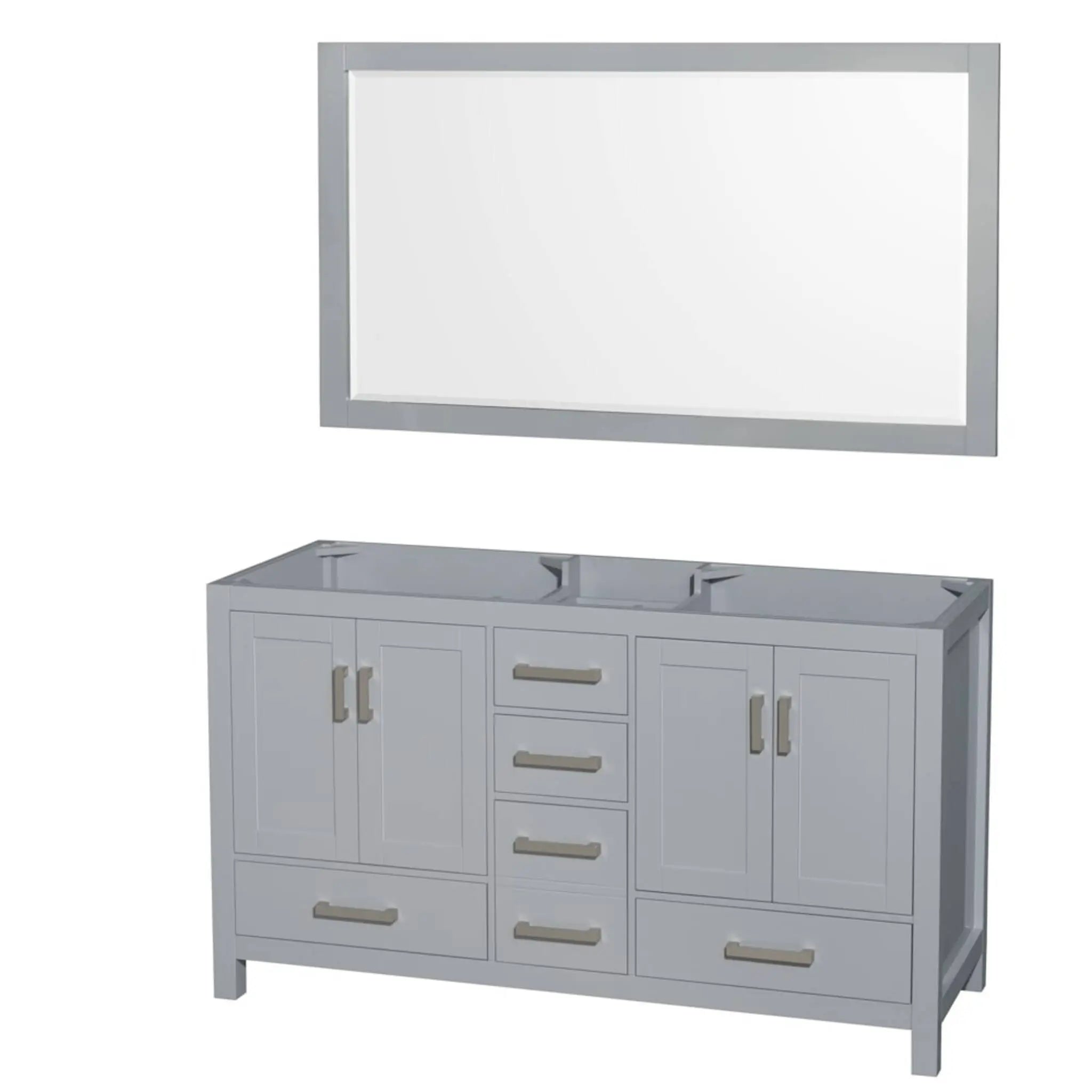60" Sheffield Double Bathroom Vanity in Gray with Brushed Chrome Trim & 58" Mirror by Wyndham
