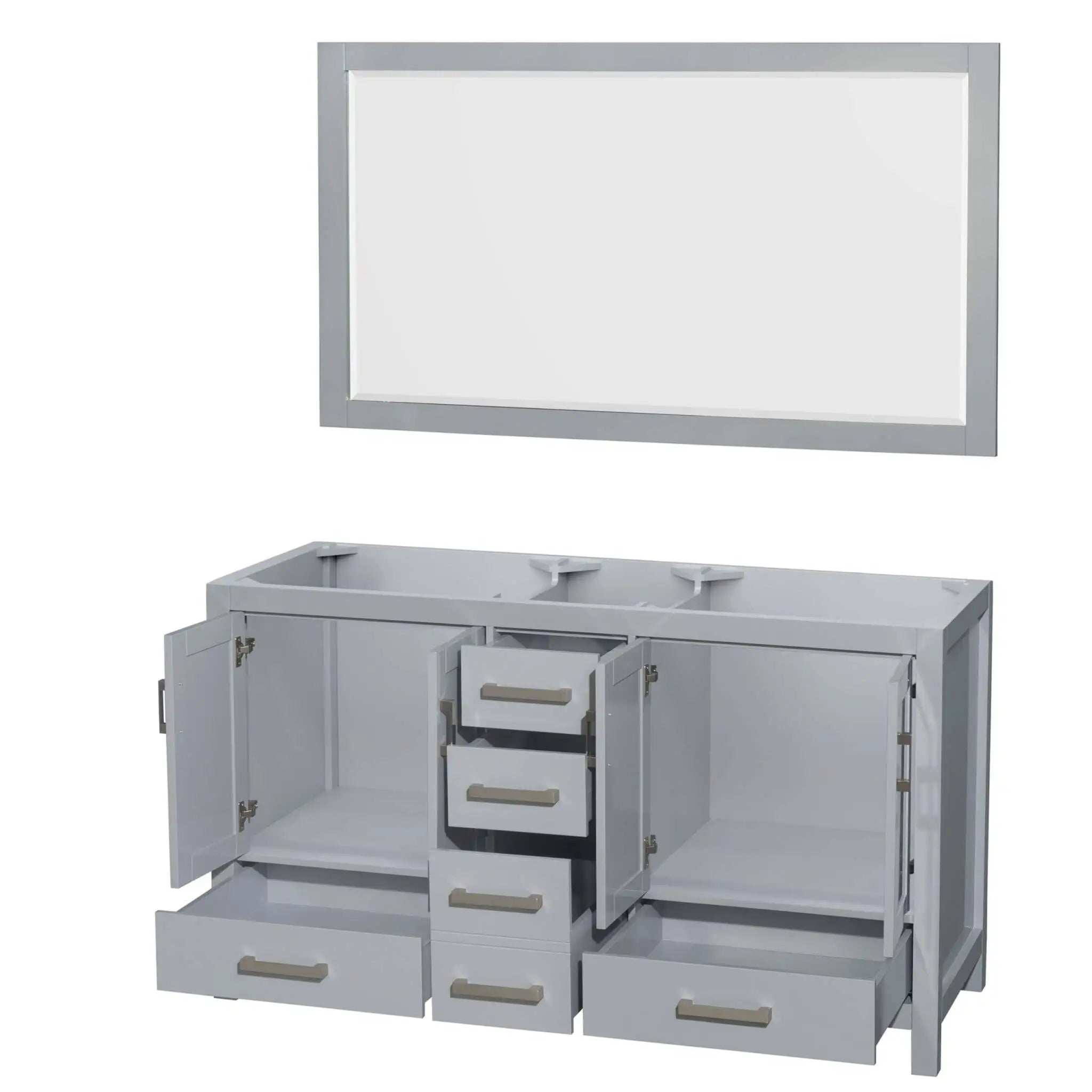 60" Sheffield Double Bathroom Vanity in Gray with Brushed Chrome Trim & 58" Mirror by Wyndham