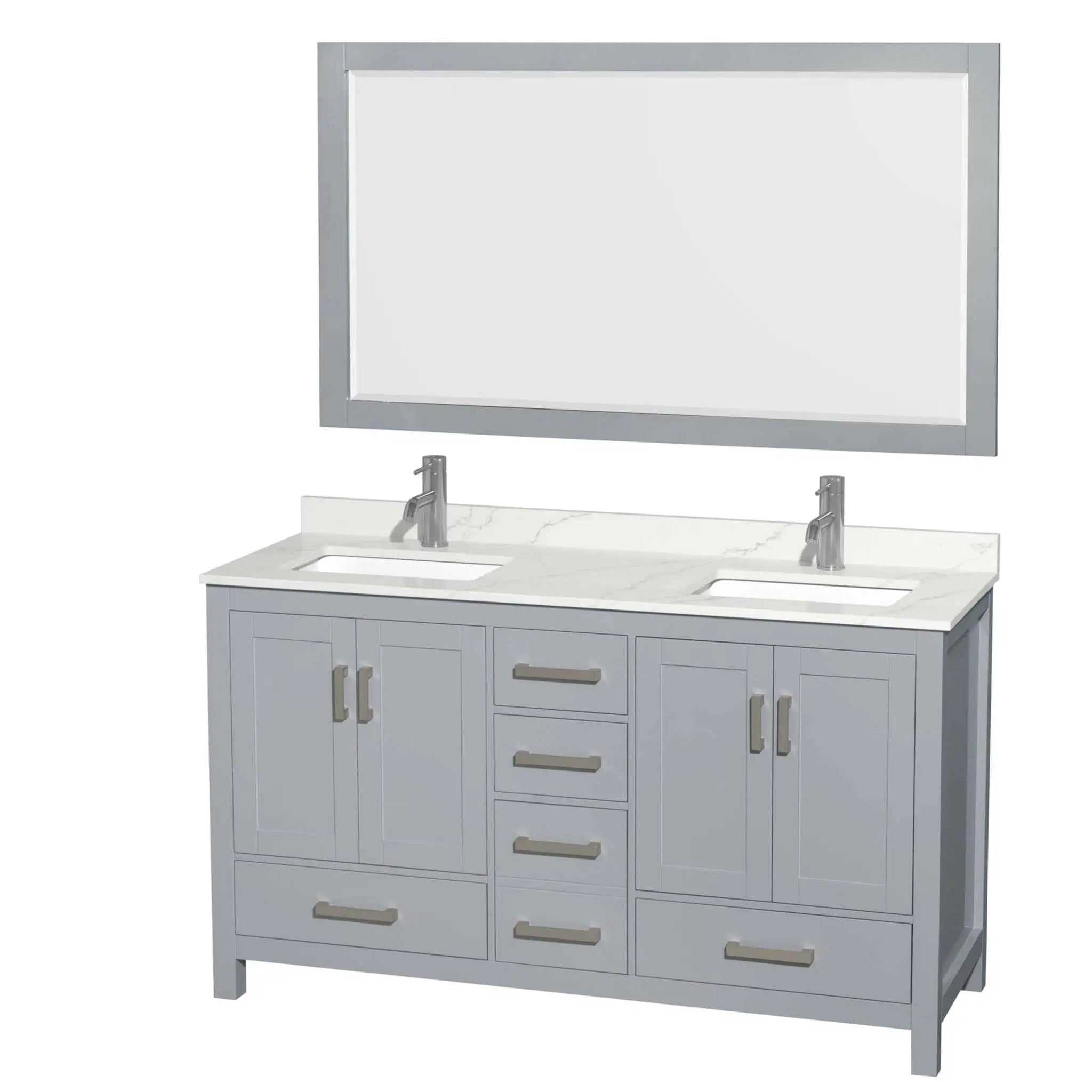 60" Sheffield Double Bathroom Vanity in Gray with Brushed Chrome Trim & 58" Mirror by Wyndham