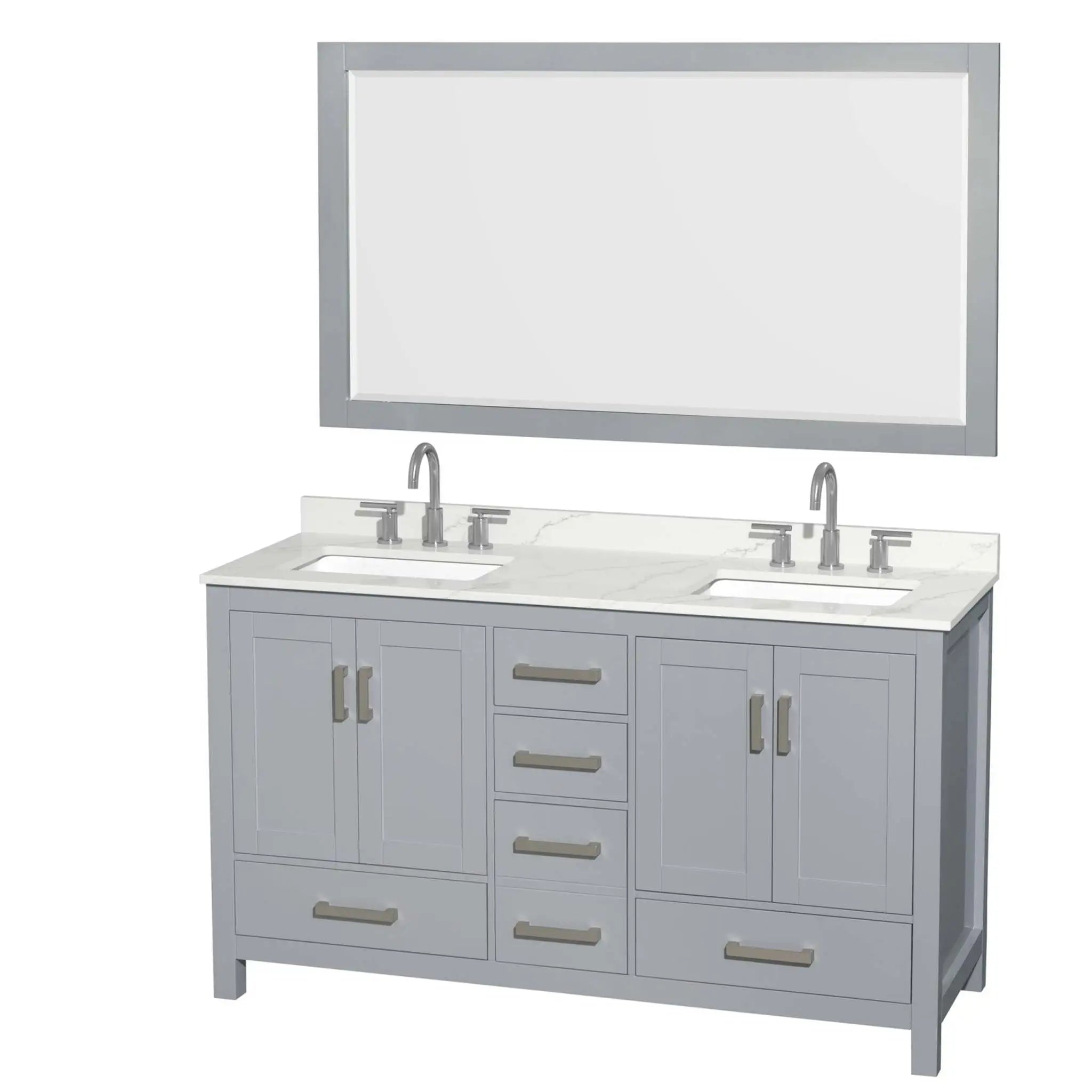 60" Sheffield Double Bathroom Vanity in Gray with Brushed Chrome Trim & 58" Mirror by Wyndham