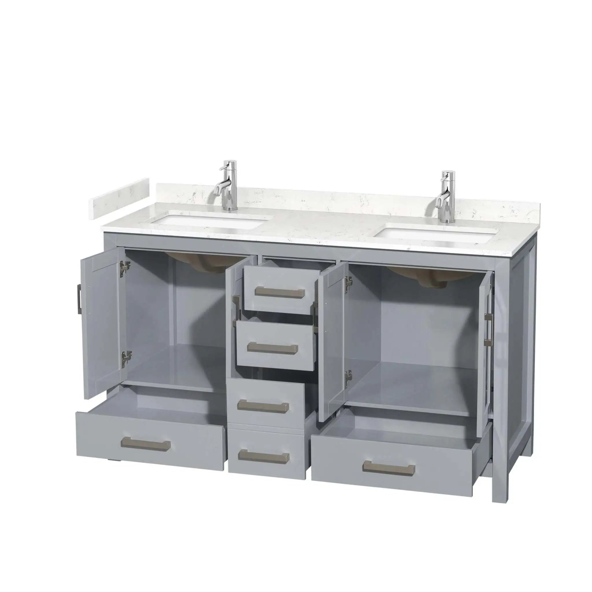 60" Sheffield Double Bathroom Vanity in Gray with Brushed Chrome Trim by Wyndham