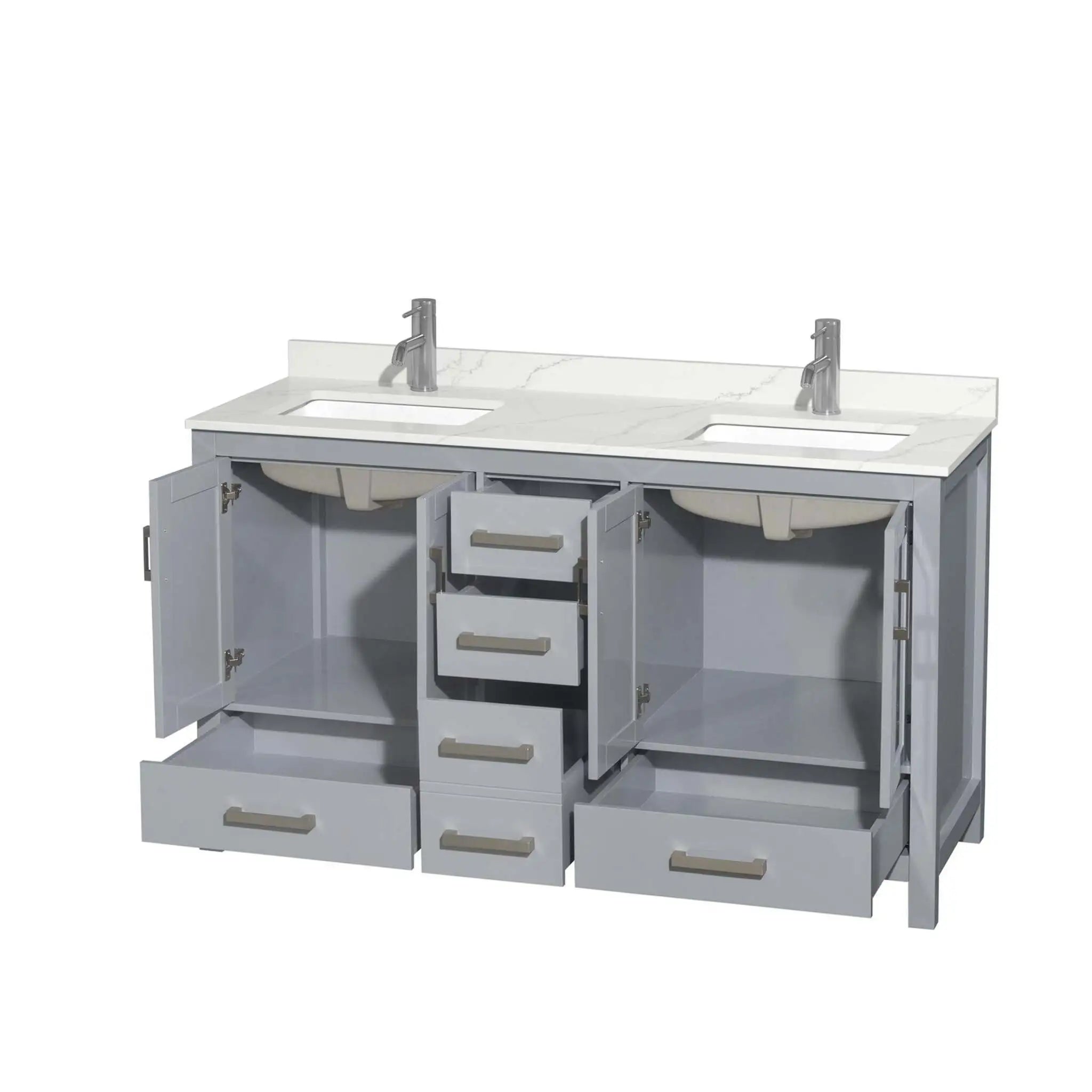 60" Sheffield Double Bathroom Vanity in Gray with Brushed Chrome Trim by Wyndham