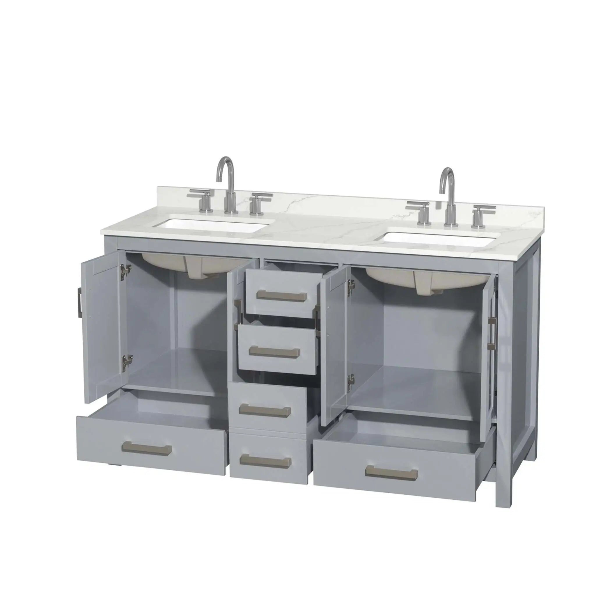 60" Sheffield Double Bathroom Vanity in Gray with Brushed Chrome Trim by Wyndham