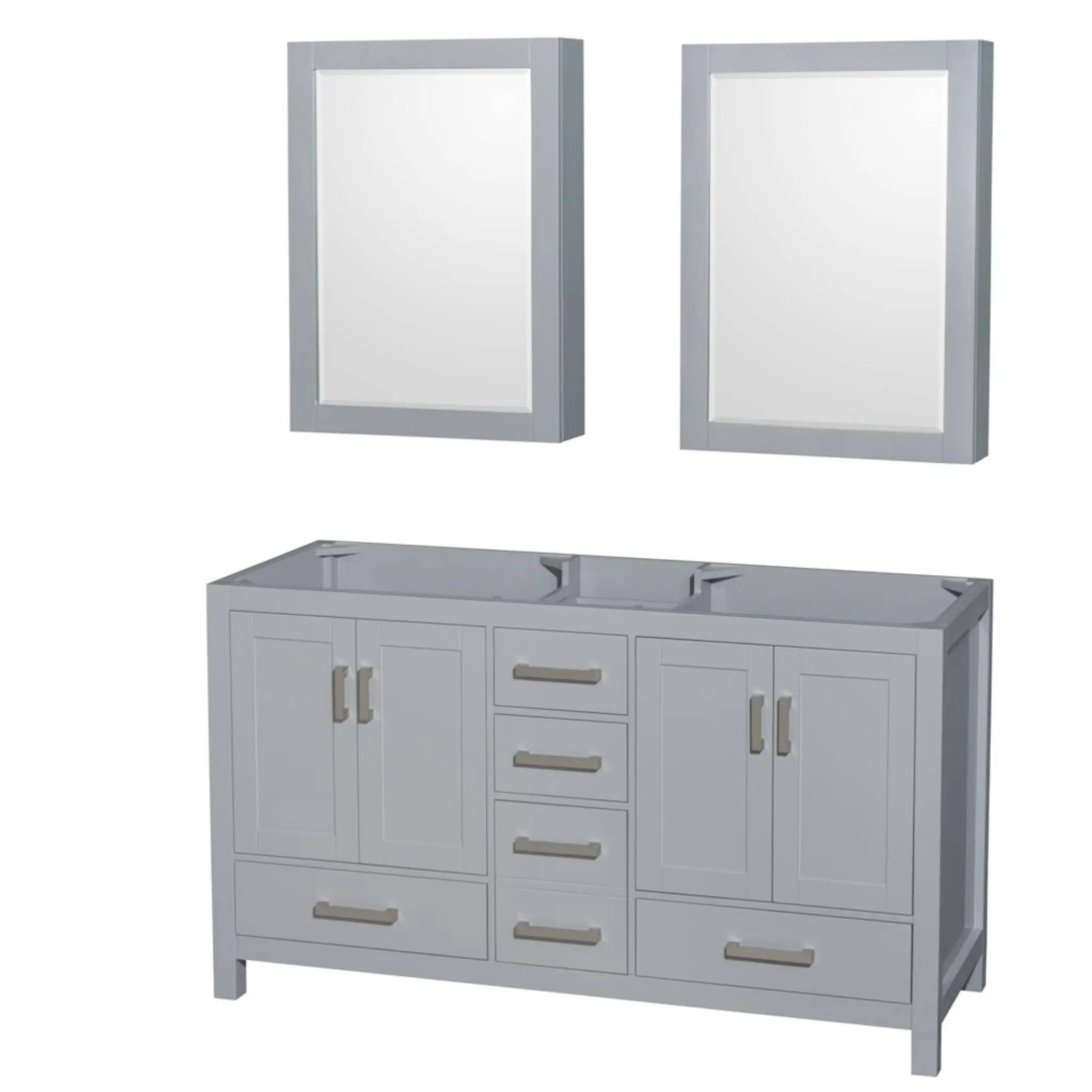 60" Sheffield Double Bathroom Vanity in Gray with Brushed Chrome Trim & Medicine Cabinet by Wyndham
