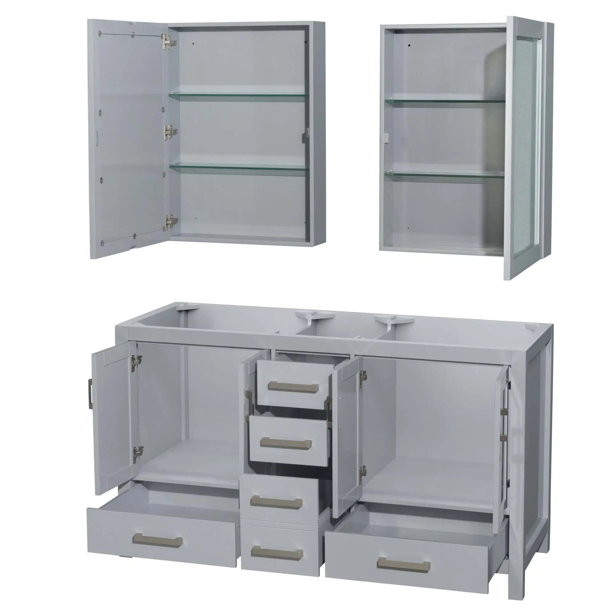 60" Sheffield Double Bathroom Vanity in Gray with Brushed Chrome Trim & Medicine Cabinet by Wyndham