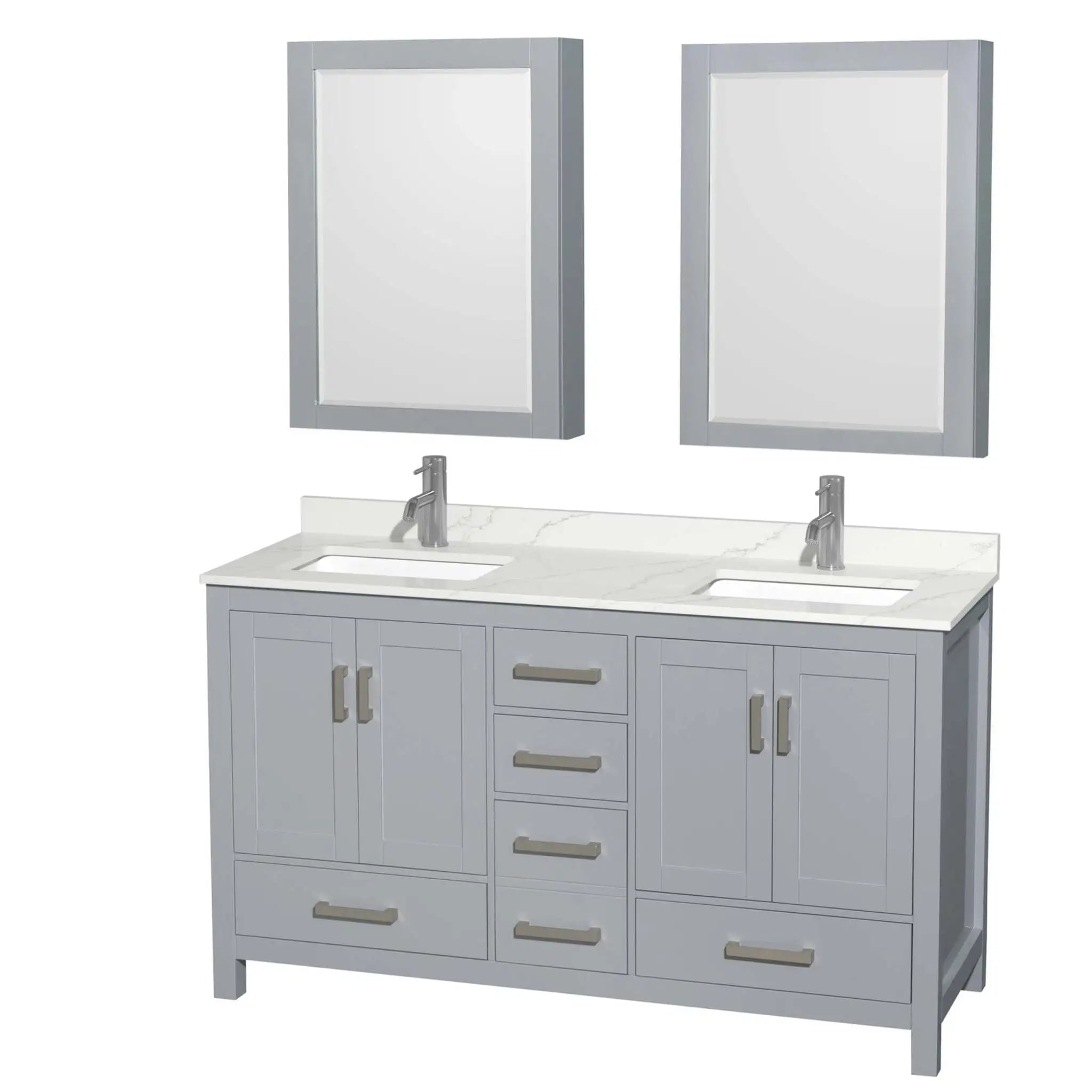 60" Sheffield Double Bathroom Vanity in Gray with Brushed Chrome Trim & Medicine Cabinet by Wyndham