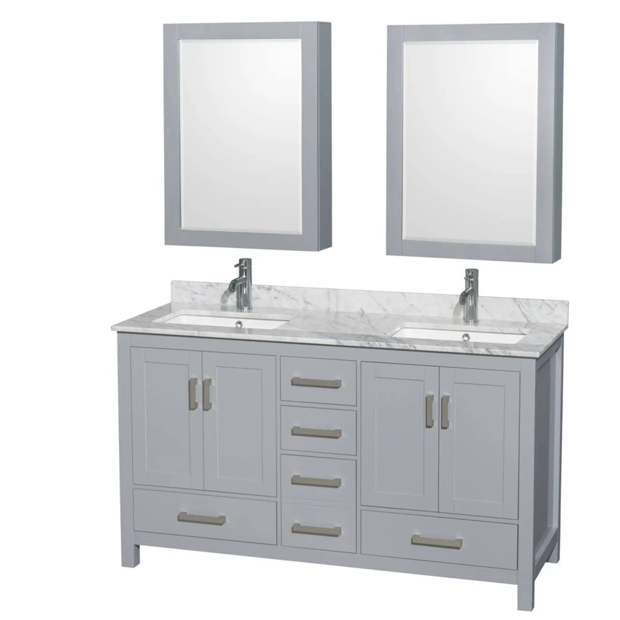 60" Sheffield Double Bathroom Vanity in Gray with Brushed Chrome Trim & Medicine Cabinet by Wyndham