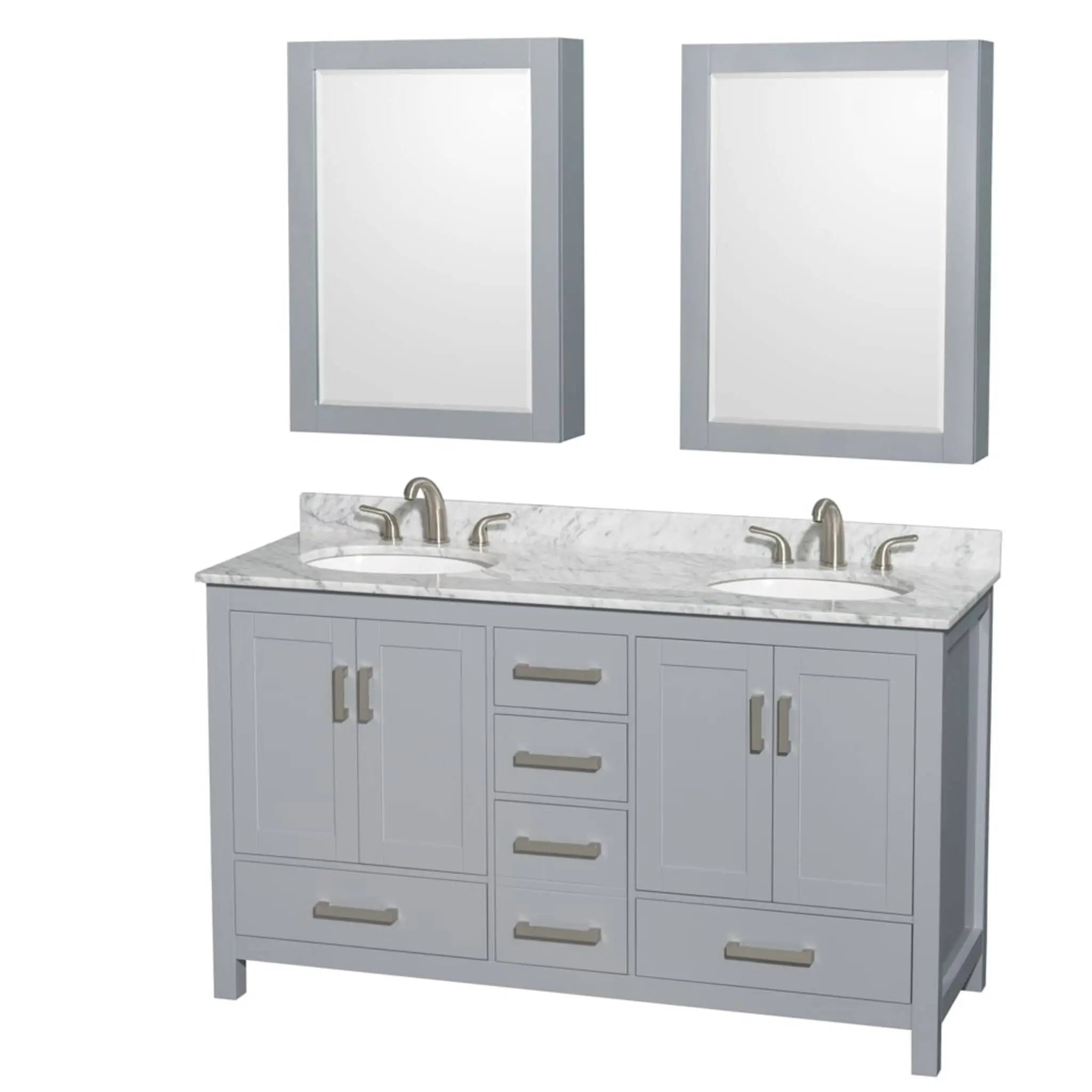 60" Sheffield Double Bathroom Vanity in Gray with Brushed Chrome Trim & Medicine Cabinet by Wyndham