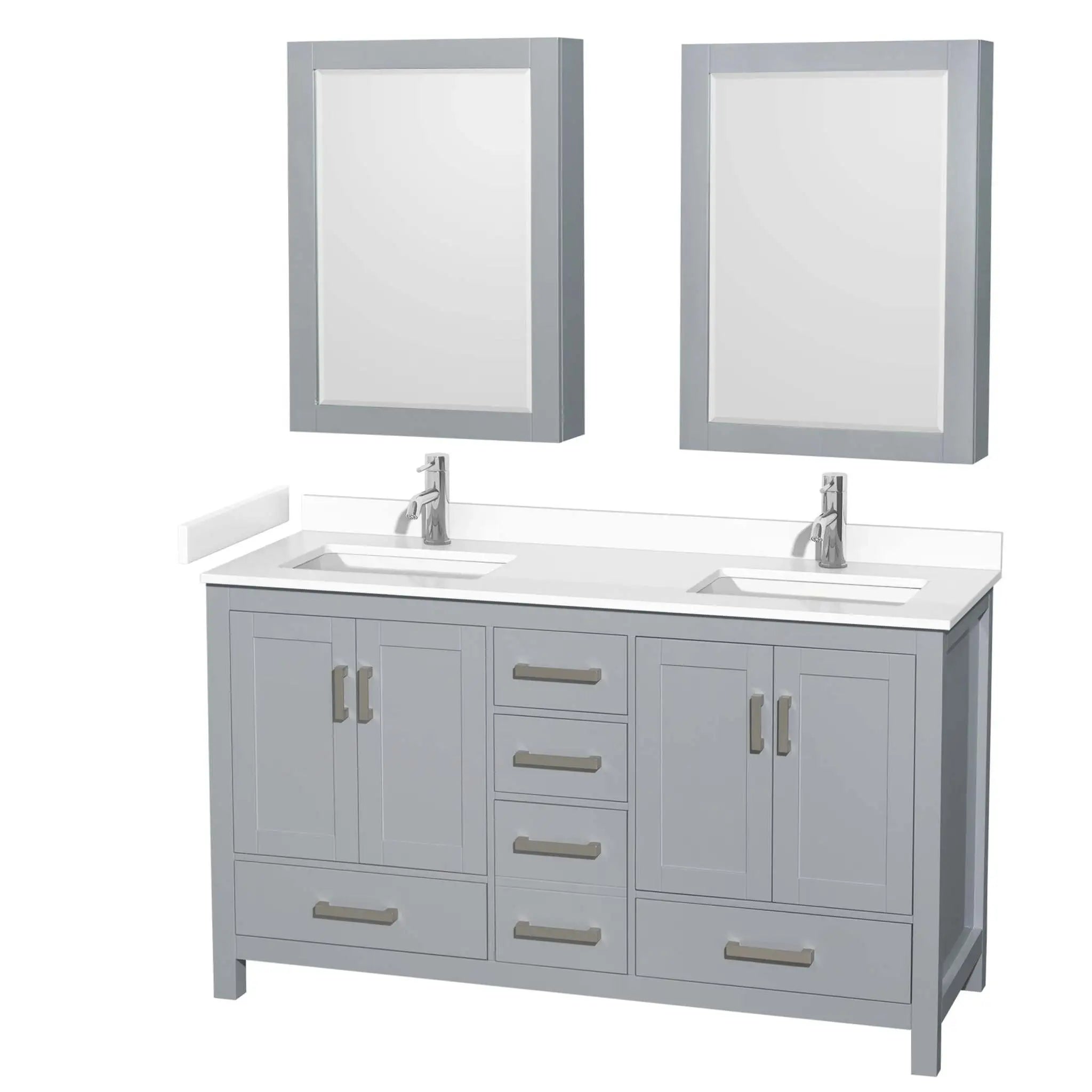 60" Sheffield Double Bathroom Vanity in Gray with Brushed Chrome Trim & Medicine Cabinet by Wyndham