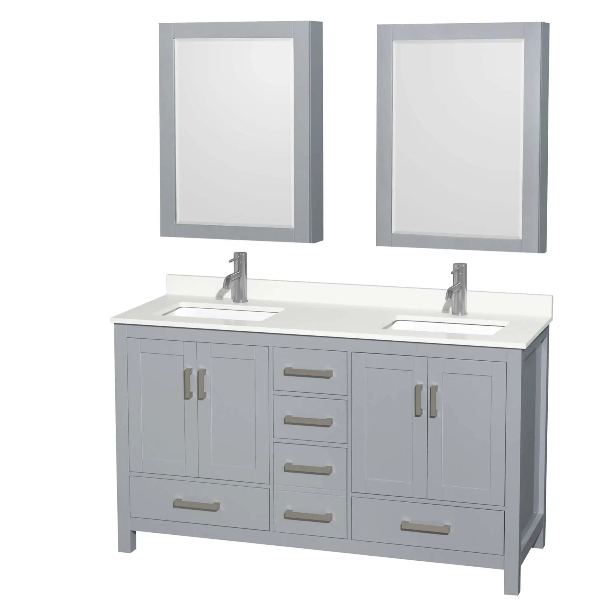 60" Sheffield Double Bathroom Vanity in Gray with Brushed Chrome Trim & Medicine Cabinet by Wyndham