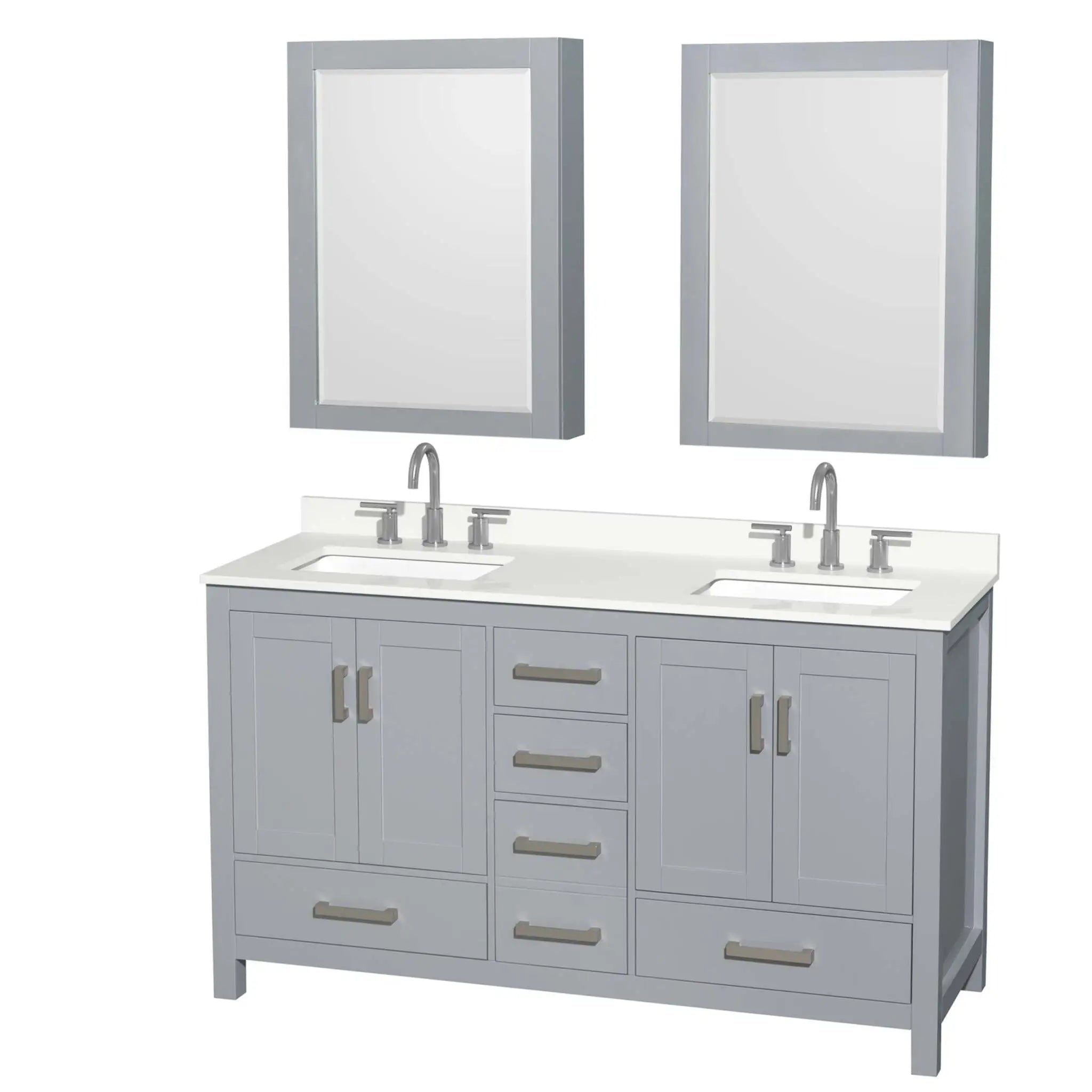 60" Sheffield Double Bathroom Vanity in Gray with Brushed Chrome Trim & Medicine Cabinet by Wyndham