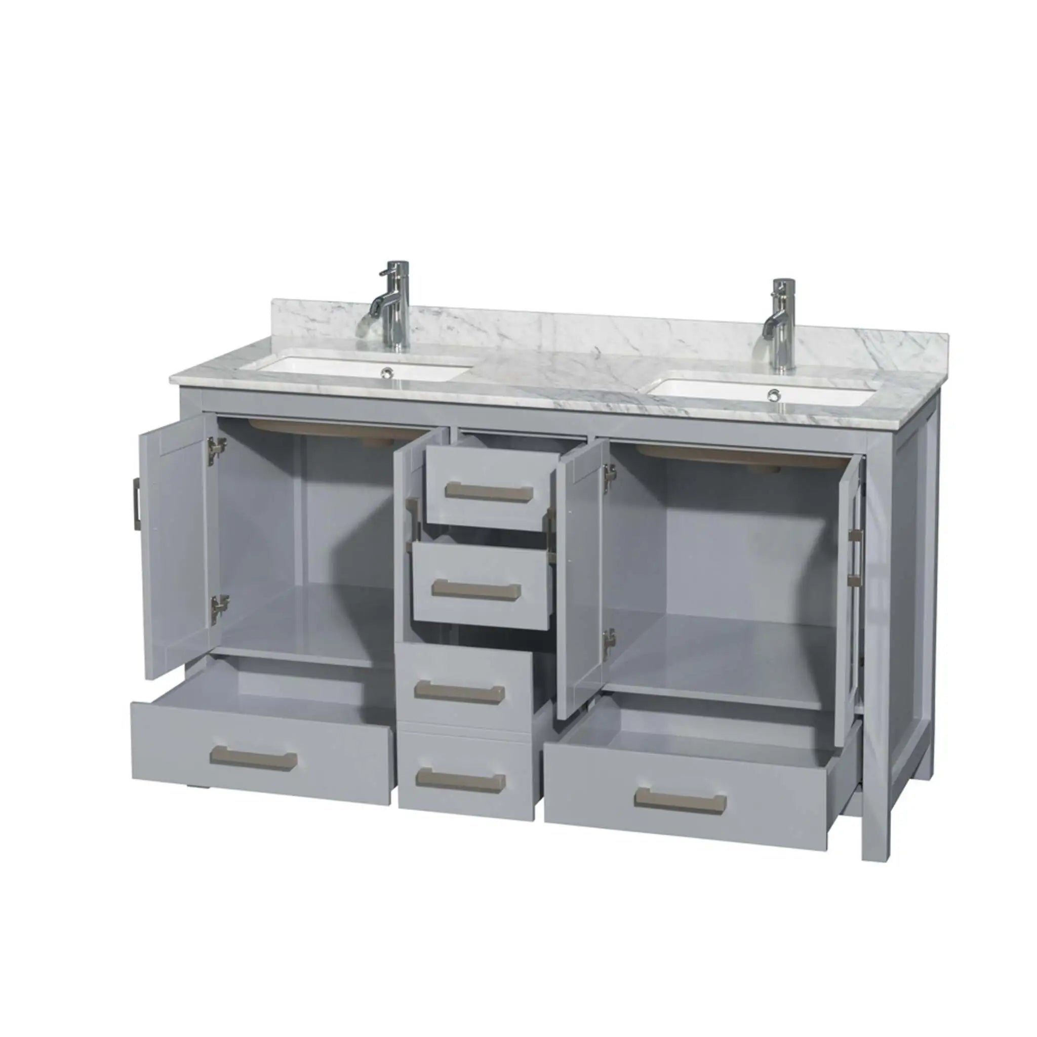 60" Sheffield Double Bathroom Vanity in Gray with Brushed Chrome Trim by Wyndham