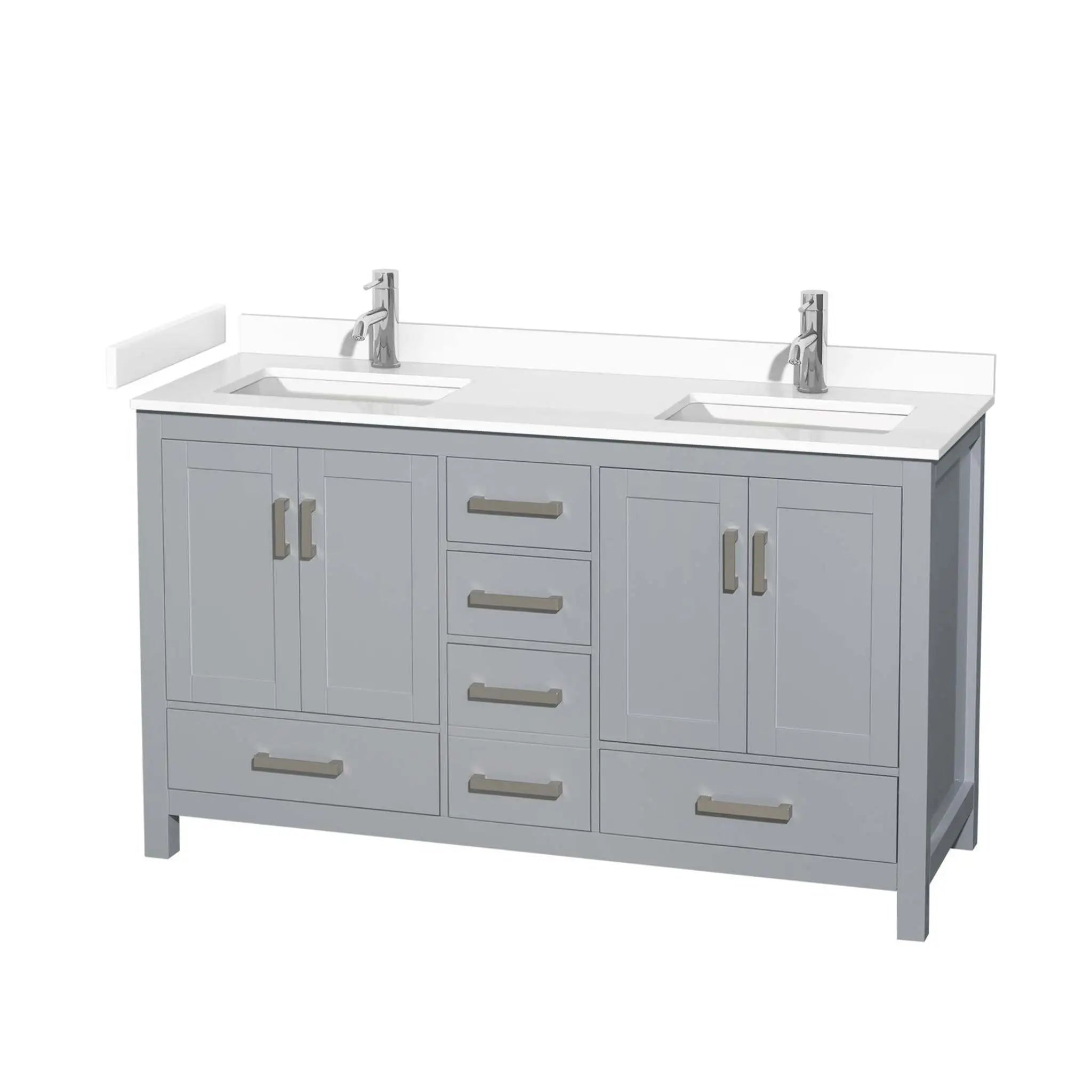 60" Sheffield Double Bathroom Vanity in Gray with Brushed Chrome Trim by Wyndham