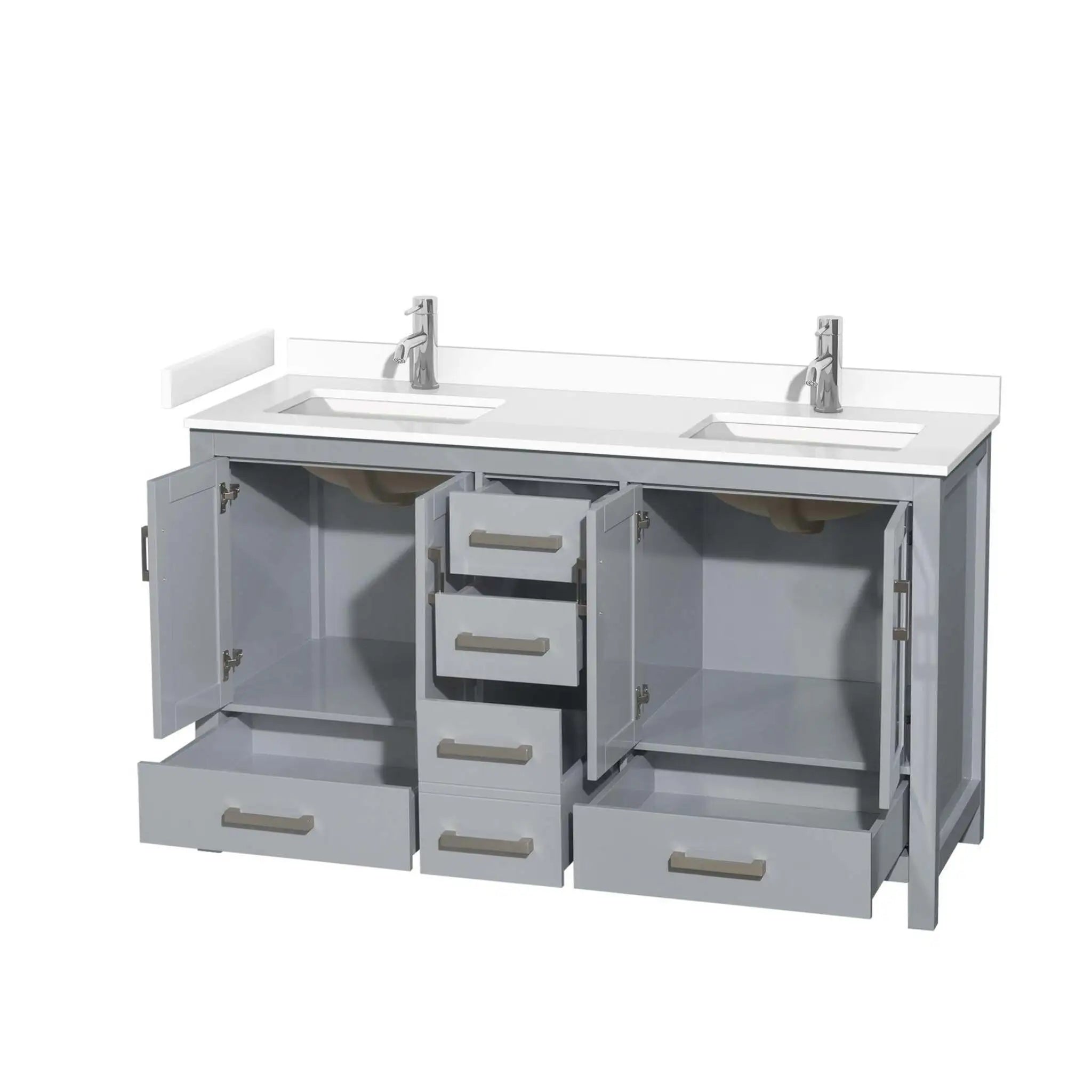 60" Sheffield Double Bathroom Vanity in Gray with Brushed Chrome Trim by Wyndham