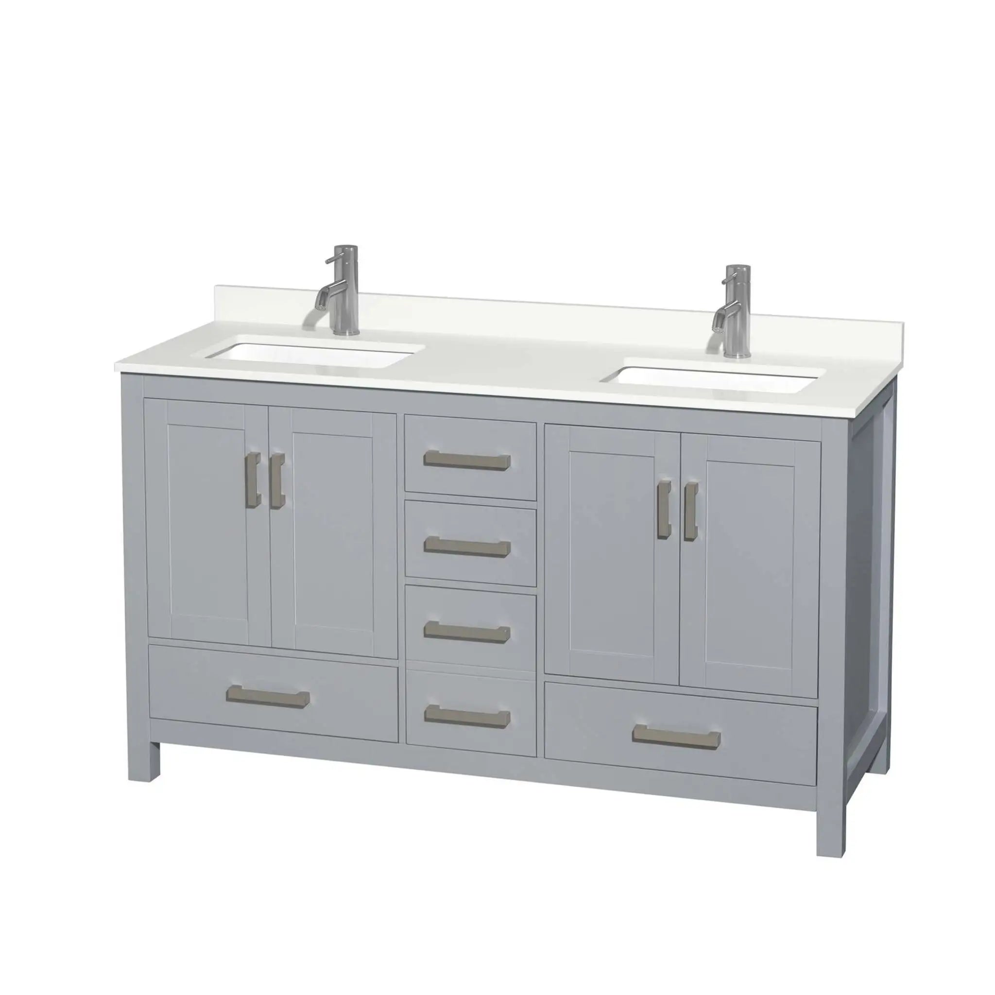 60" Sheffield Double Bathroom Vanity in Gray with Brushed Chrome Trim by Wyndham