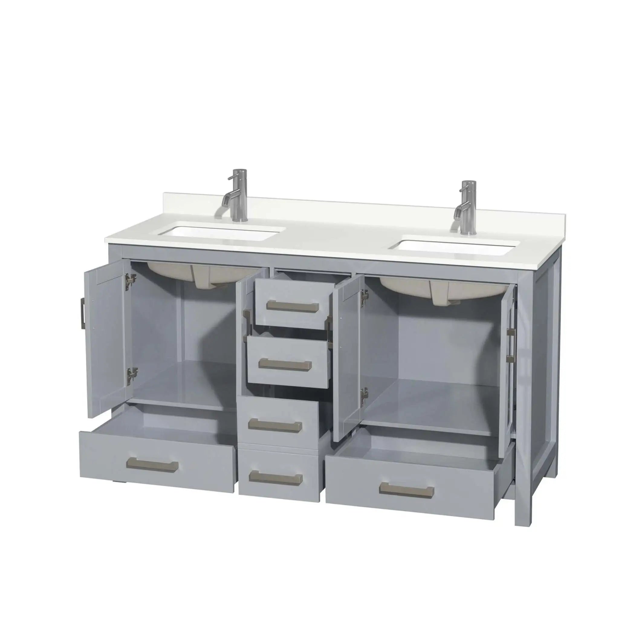 60" Sheffield Double Bathroom Vanity in Gray with Brushed Chrome Trim by Wyndham