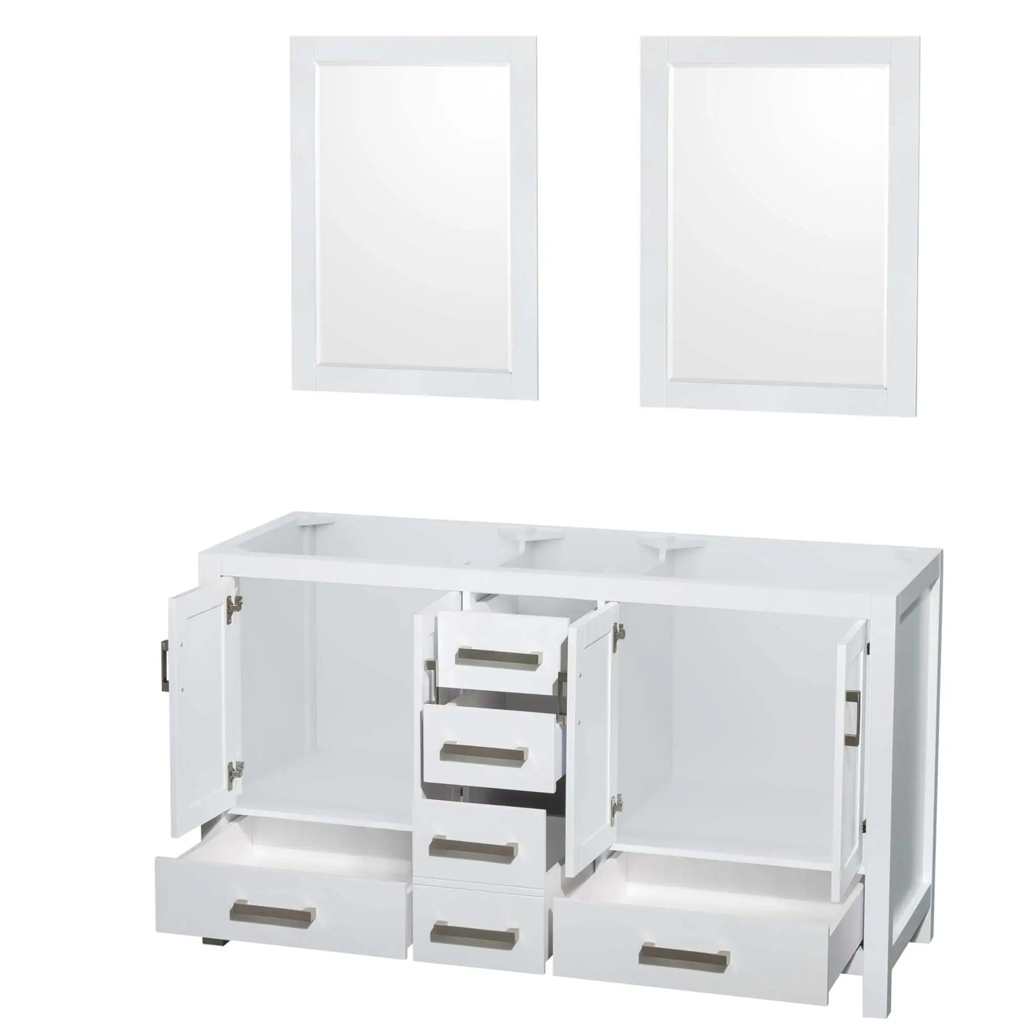 60" Sheffield Double Bathroom Vanity in White with Brushed Chrome Trim & 24" Mirror by Wyndham