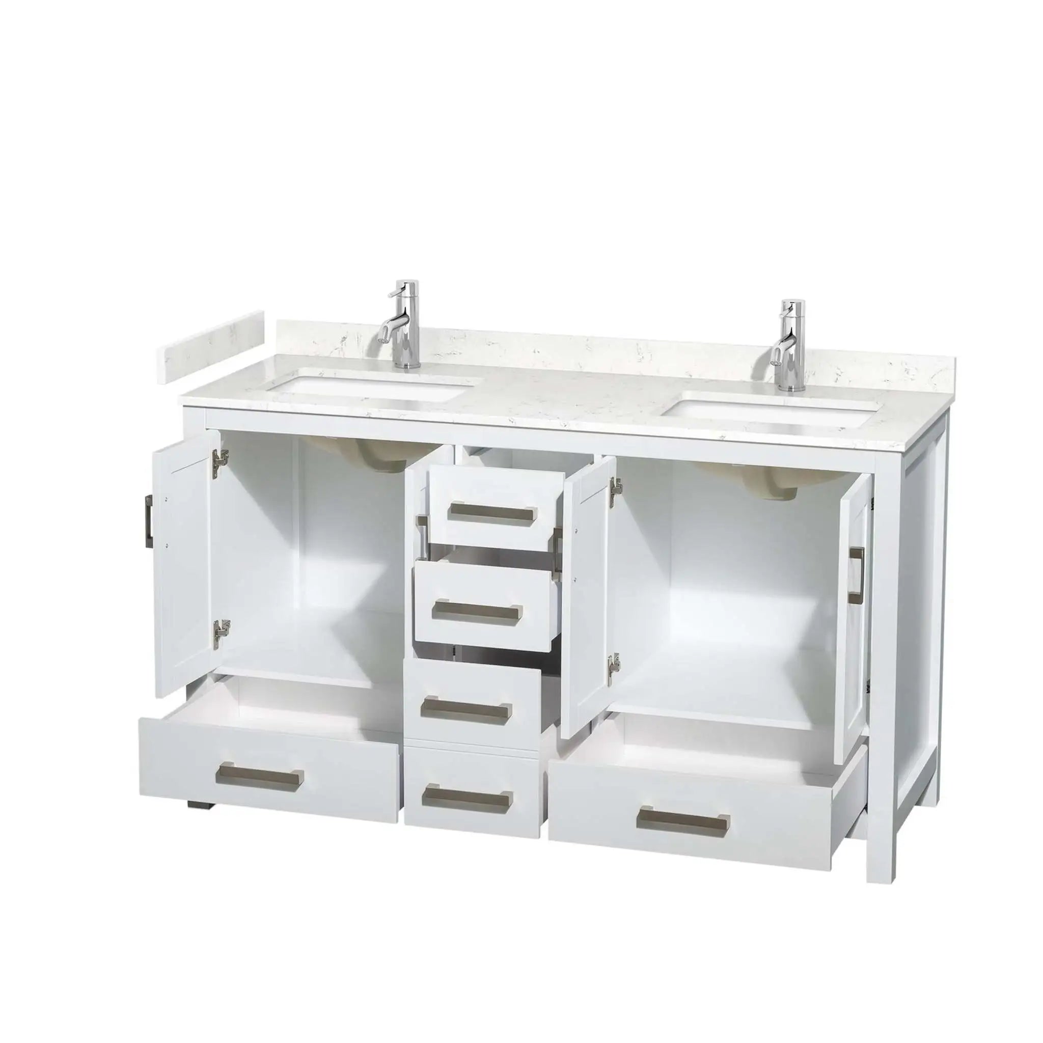 60" Sheffield Double Bathroom Vanity in White with Brushed Chrome Trim by Wyndham