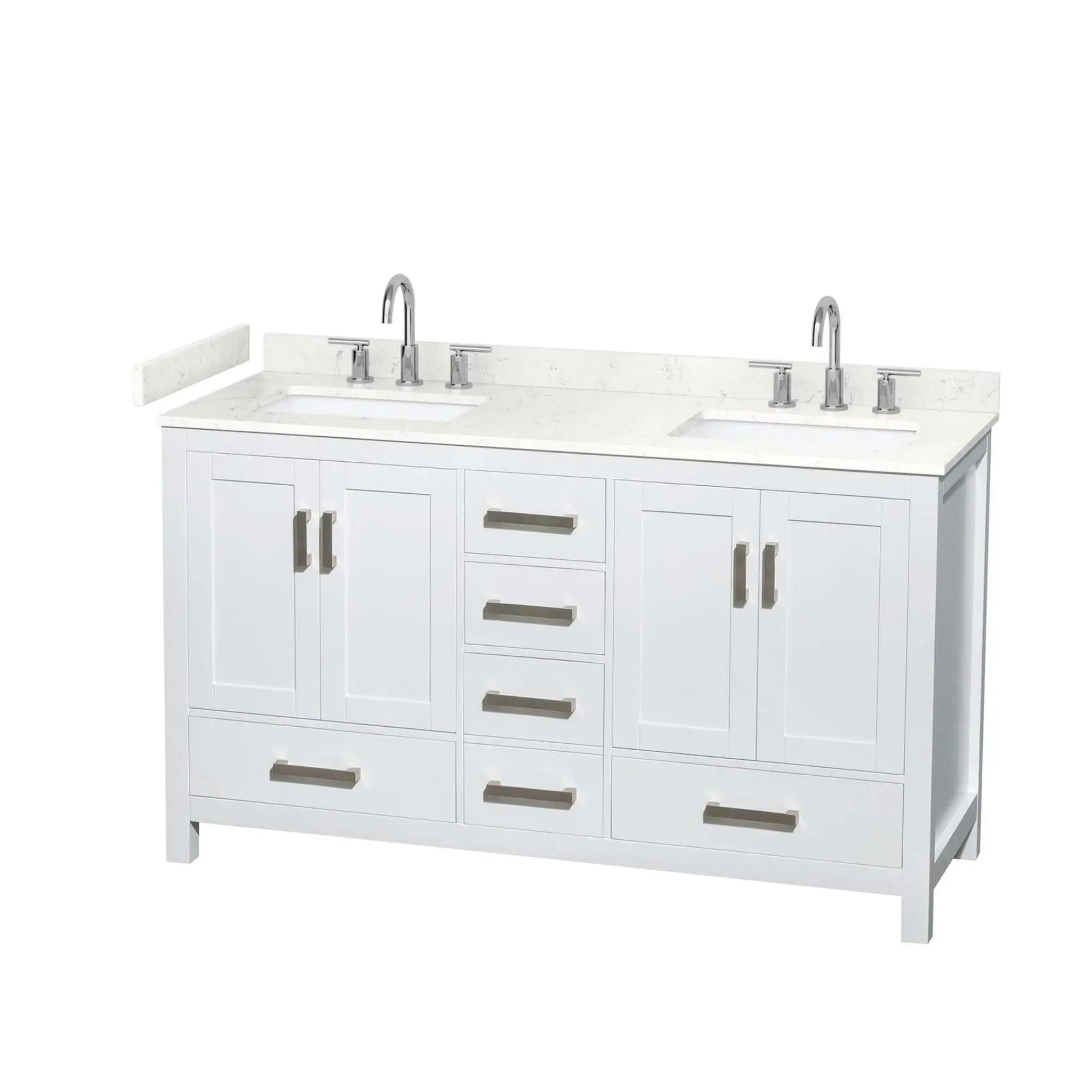 60" Sheffield Double Bathroom Vanity in White with Brushed Chrome Trim by Wyndham