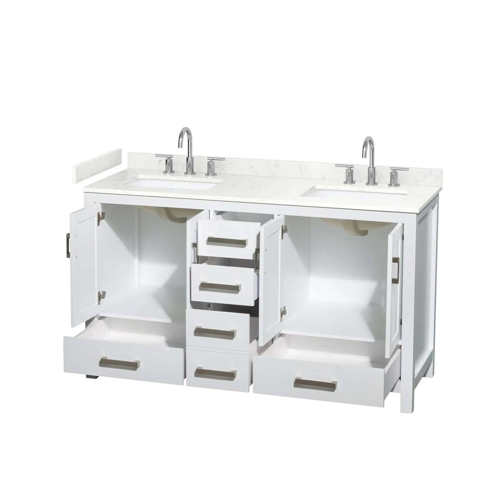 60" Sheffield Double Bathroom Vanity in White with Brushed Chrome Trim by Wyndham