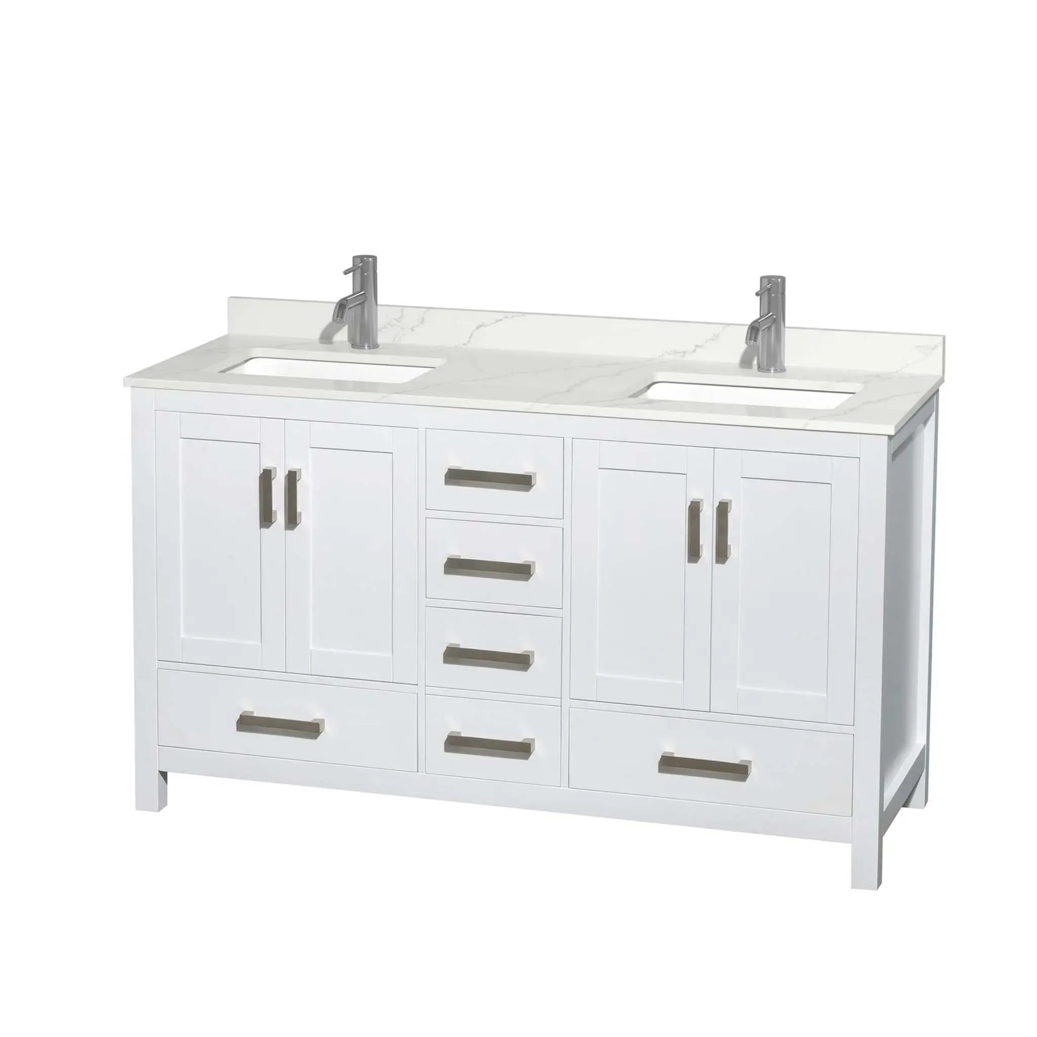 60" Sheffield Double Bathroom Vanity in White with Brushed Chrome Trim by Wyndham