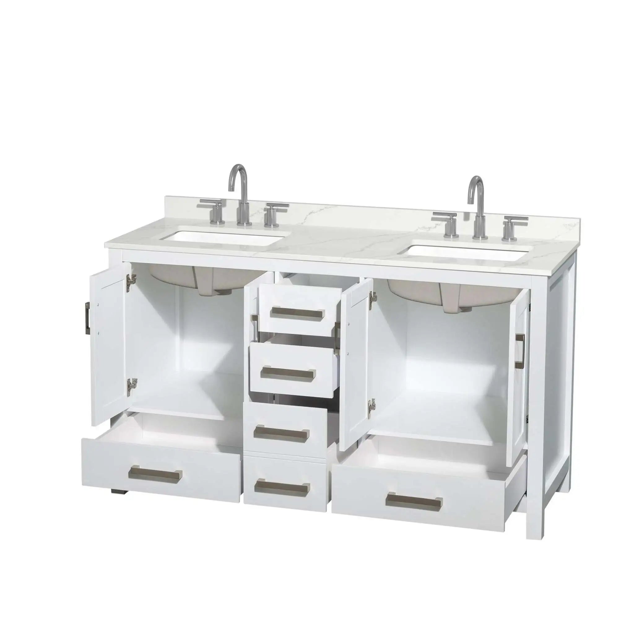 60" Sheffield Double Bathroom Vanity in White with Brushed Chrome Trim by Wyndham