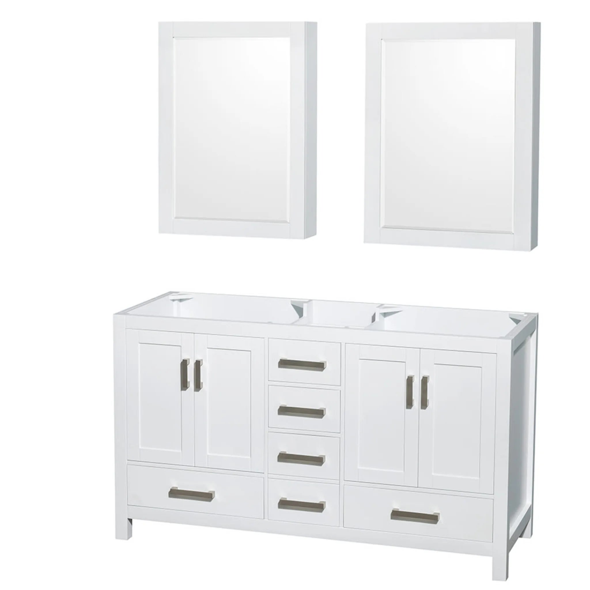 60" Sheffield Double Bathroom Vanity in White with Brushed Chrome Trim & Medicine Cabinet by Wyndham