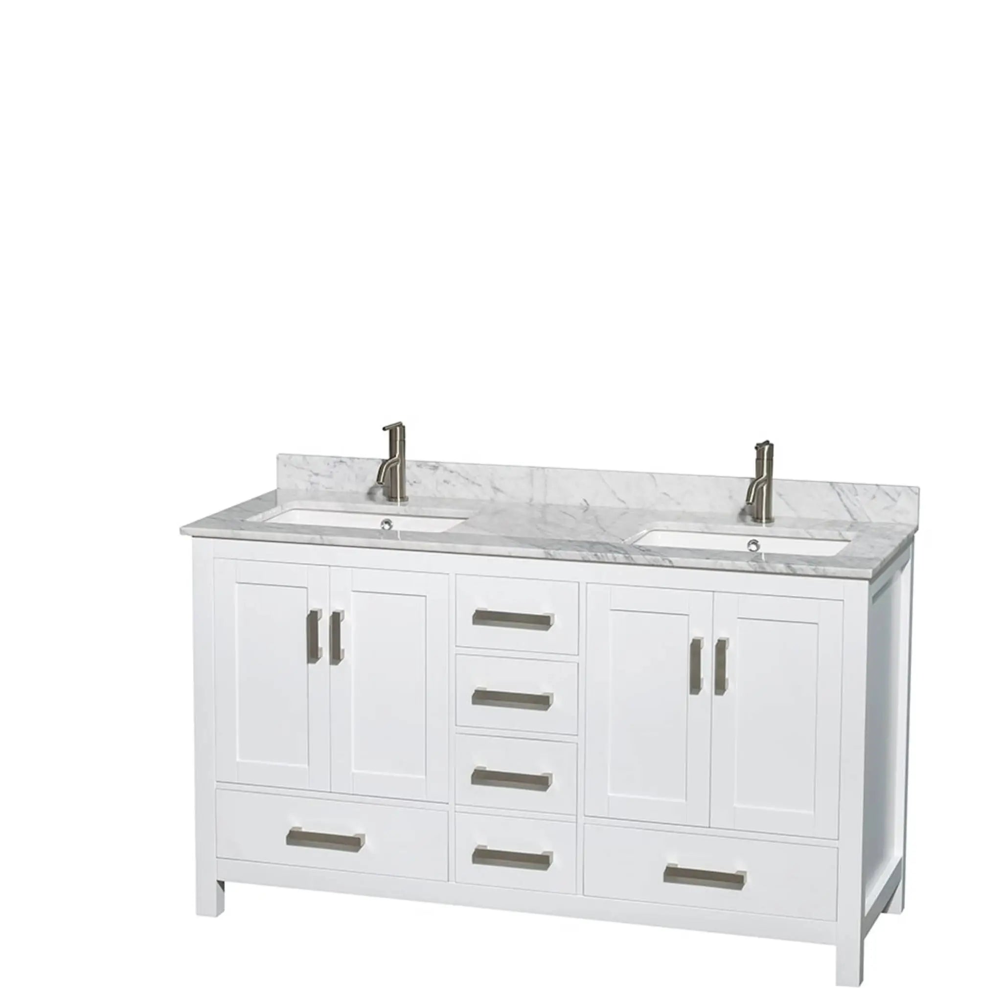60" Sheffield Double Bathroom Vanity in White with Brushed Chrome Trim & Medicine Cabinet by Wyndham