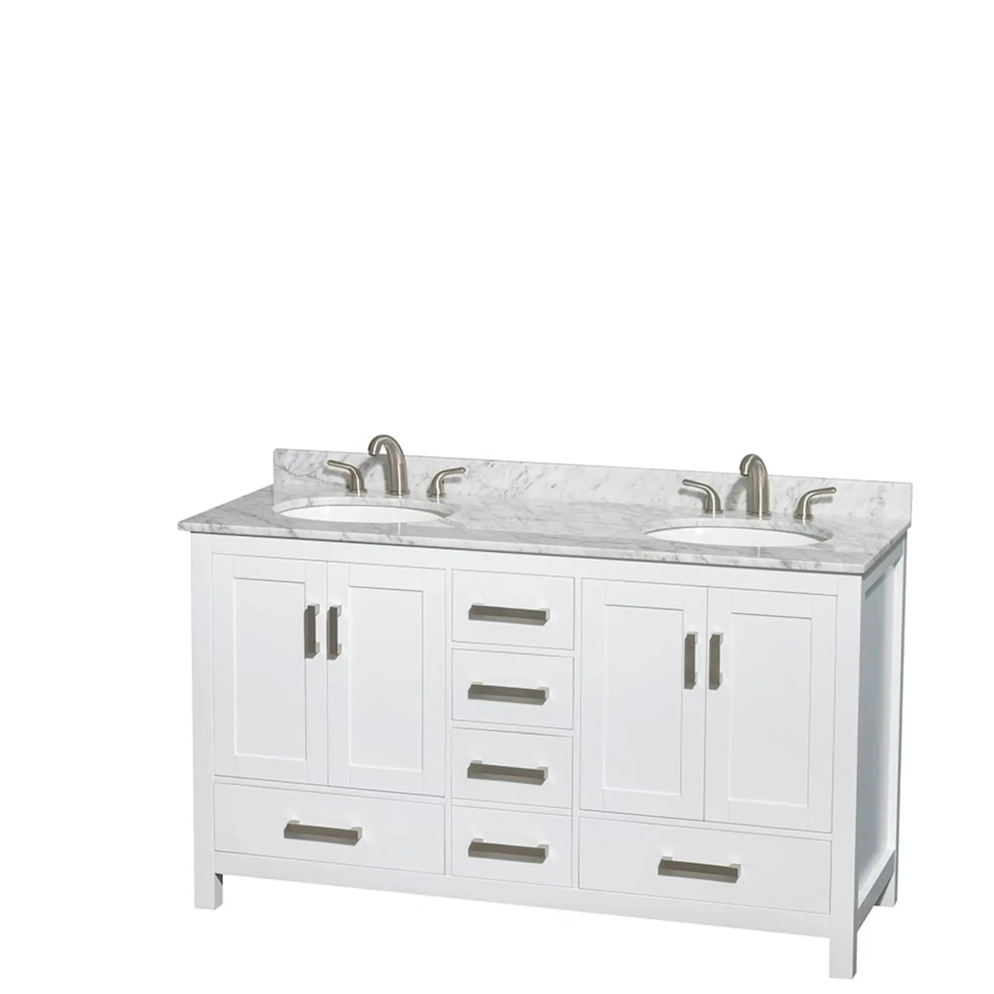 60" Sheffield Double Bathroom Vanity in White with Brushed Chrome Trim & Medicine Cabinet by Wyndham