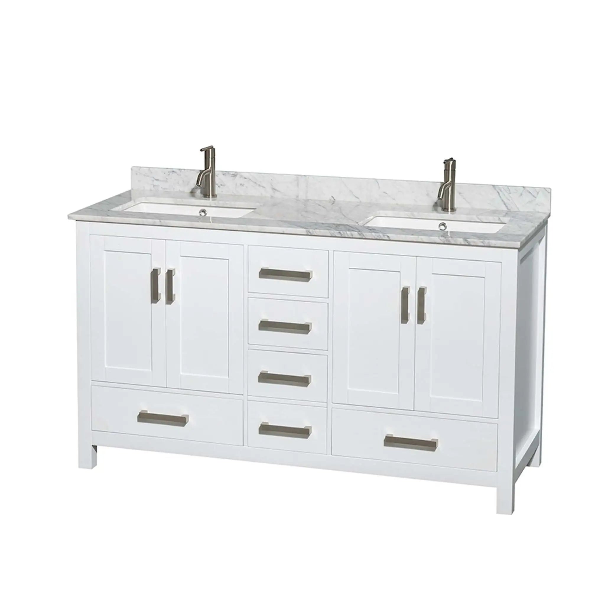 60" Sheffield Double Bathroom Vanity in White with Brushed Chrome Trim by Wyndham