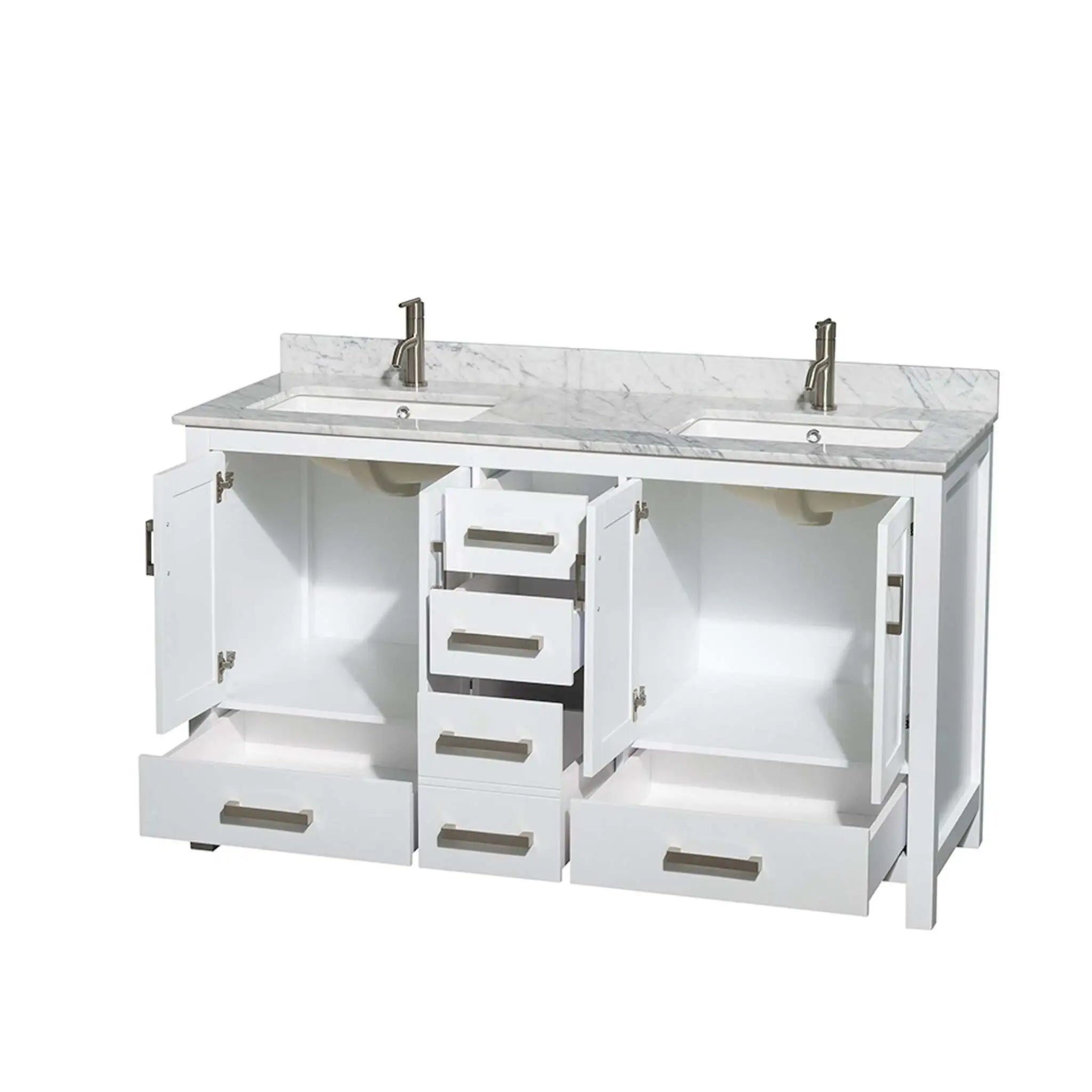 60" Sheffield Double Bathroom Vanity in White with Brushed Chrome Trim by Wyndham