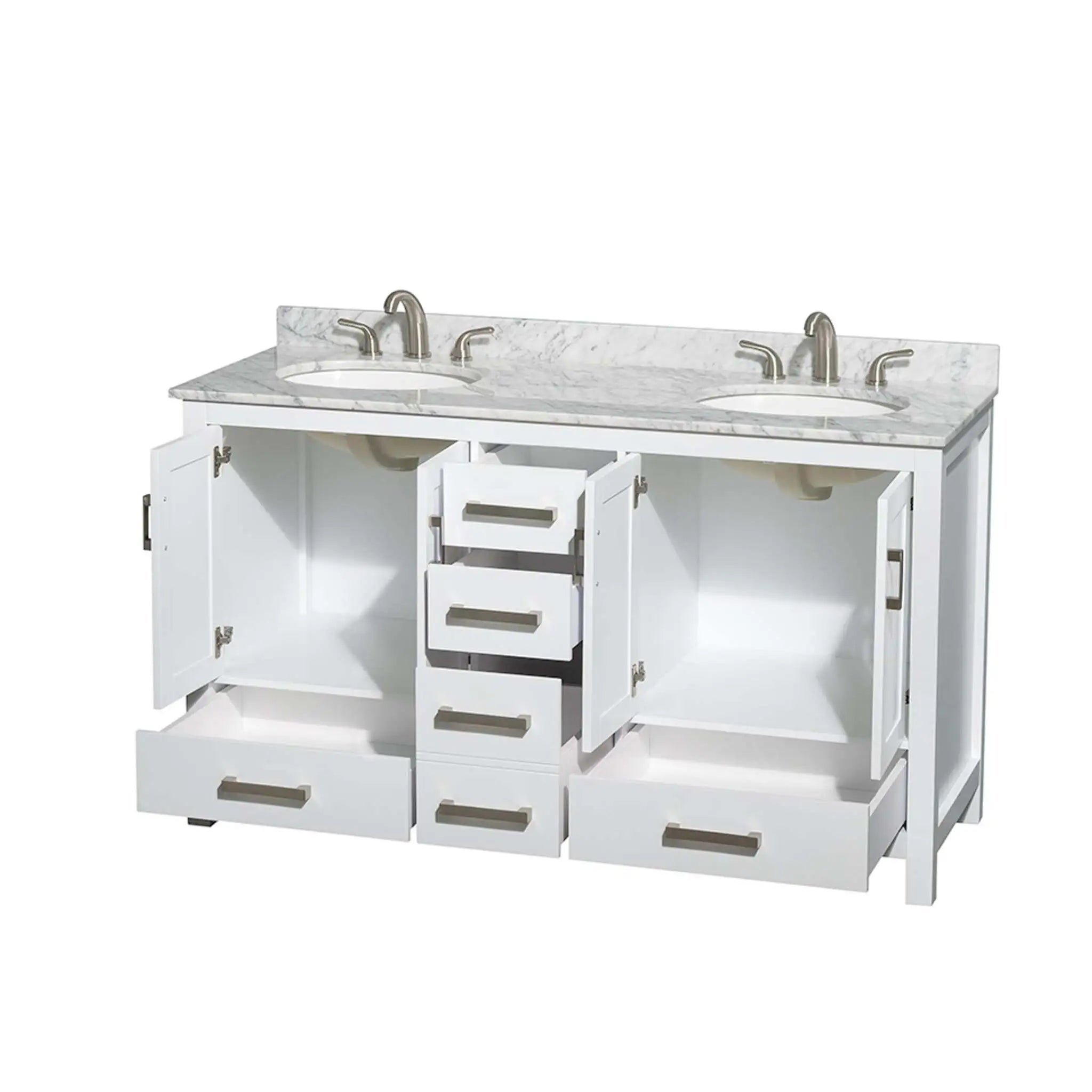 60" Sheffield Double Bathroom Vanity in White with Brushed Chrome Trim by Wyndham