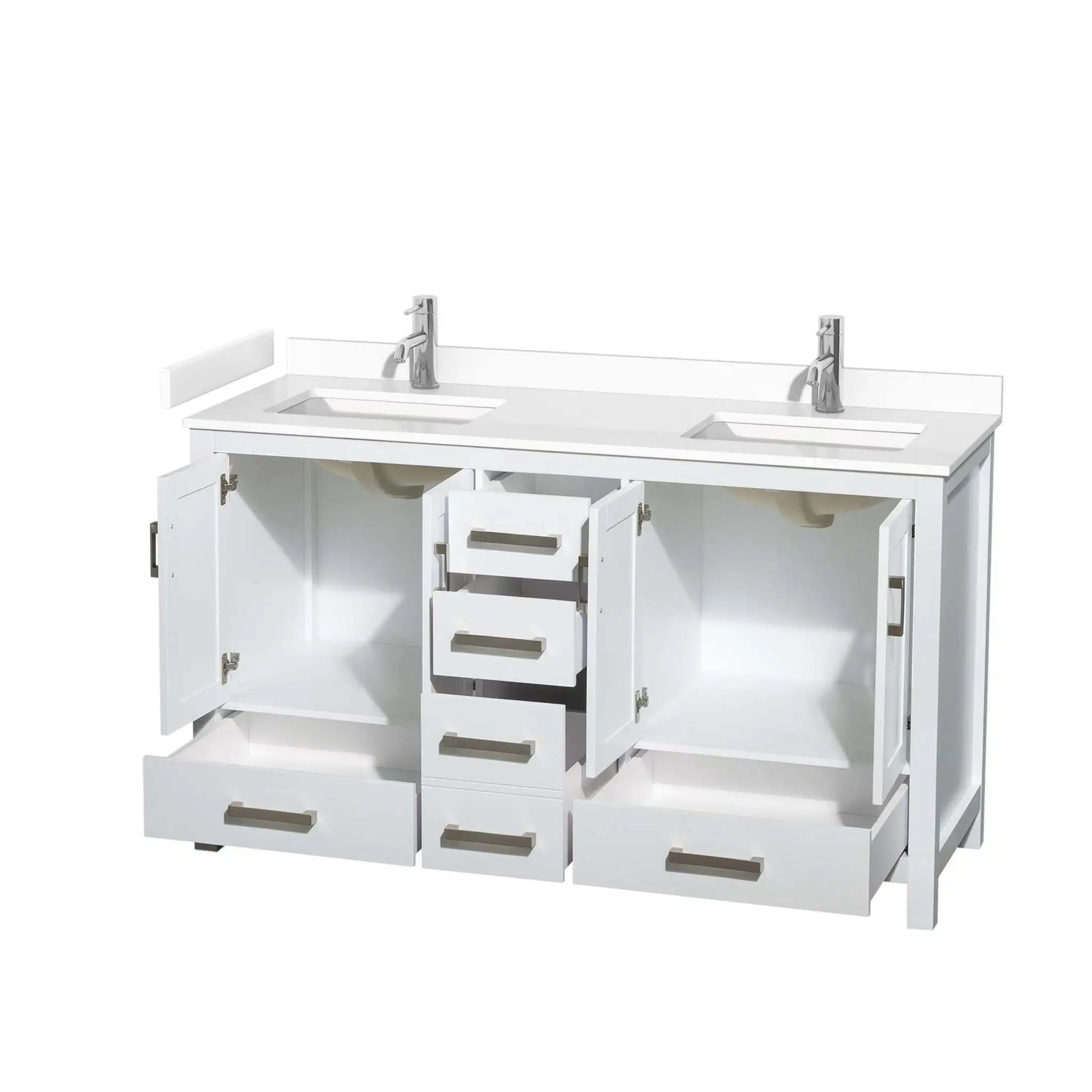 60" Sheffield Double Bathroom Vanity in White with Brushed Chrome Trim by Wyndham