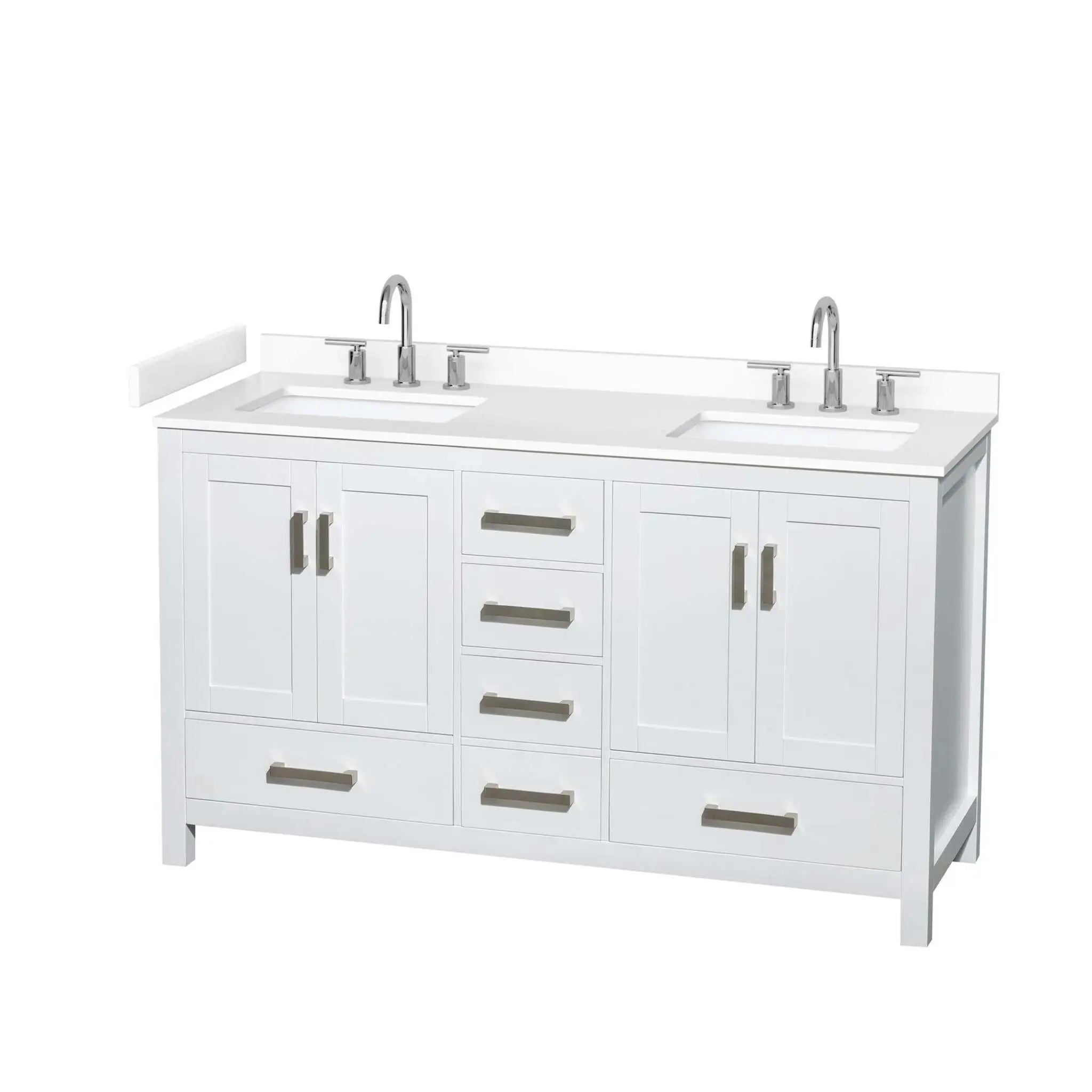 60" Sheffield Double Bathroom Vanity in White with Brushed Chrome Trim by Wyndham