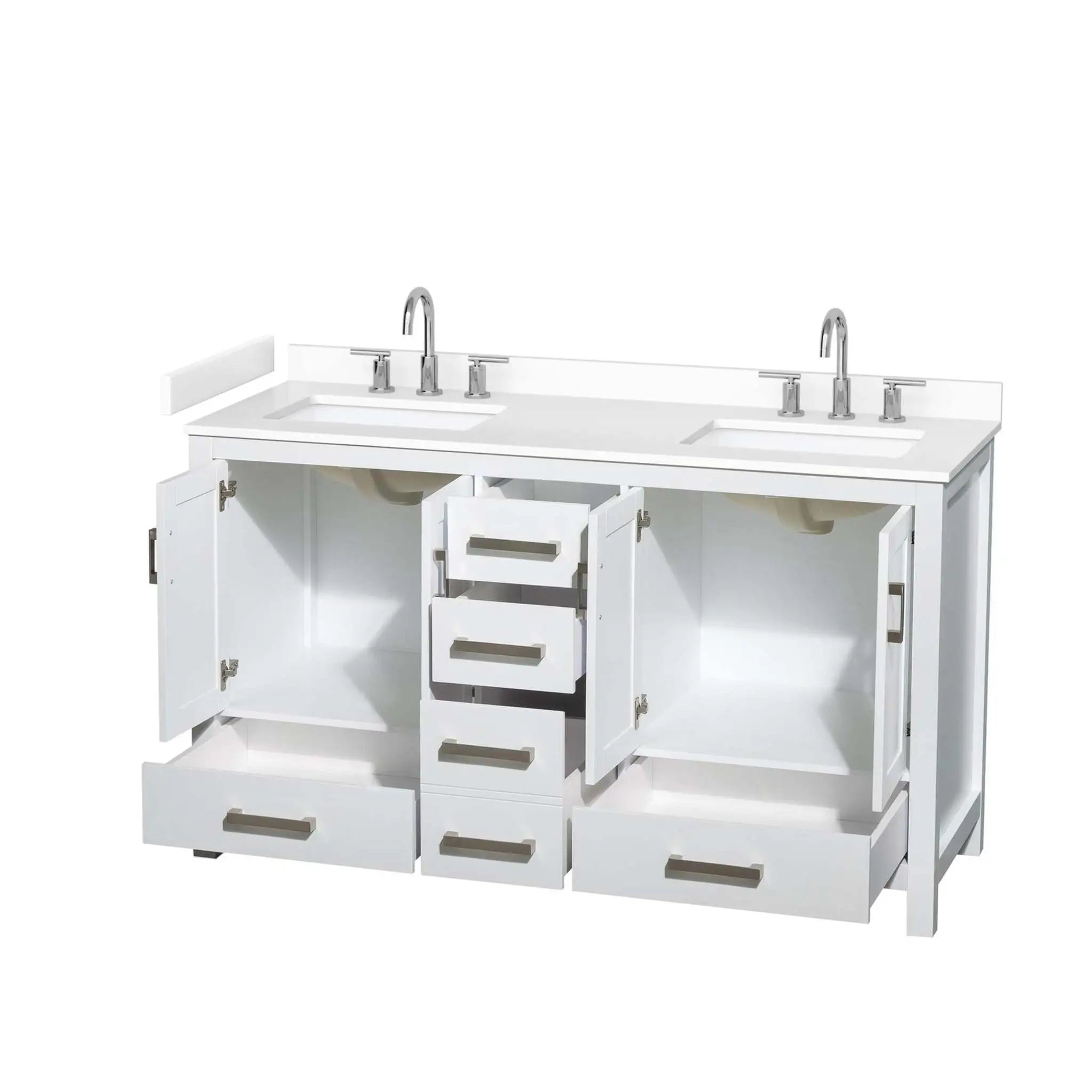 60" Sheffield Double Bathroom Vanity in White with Brushed Chrome Trim by Wyndham