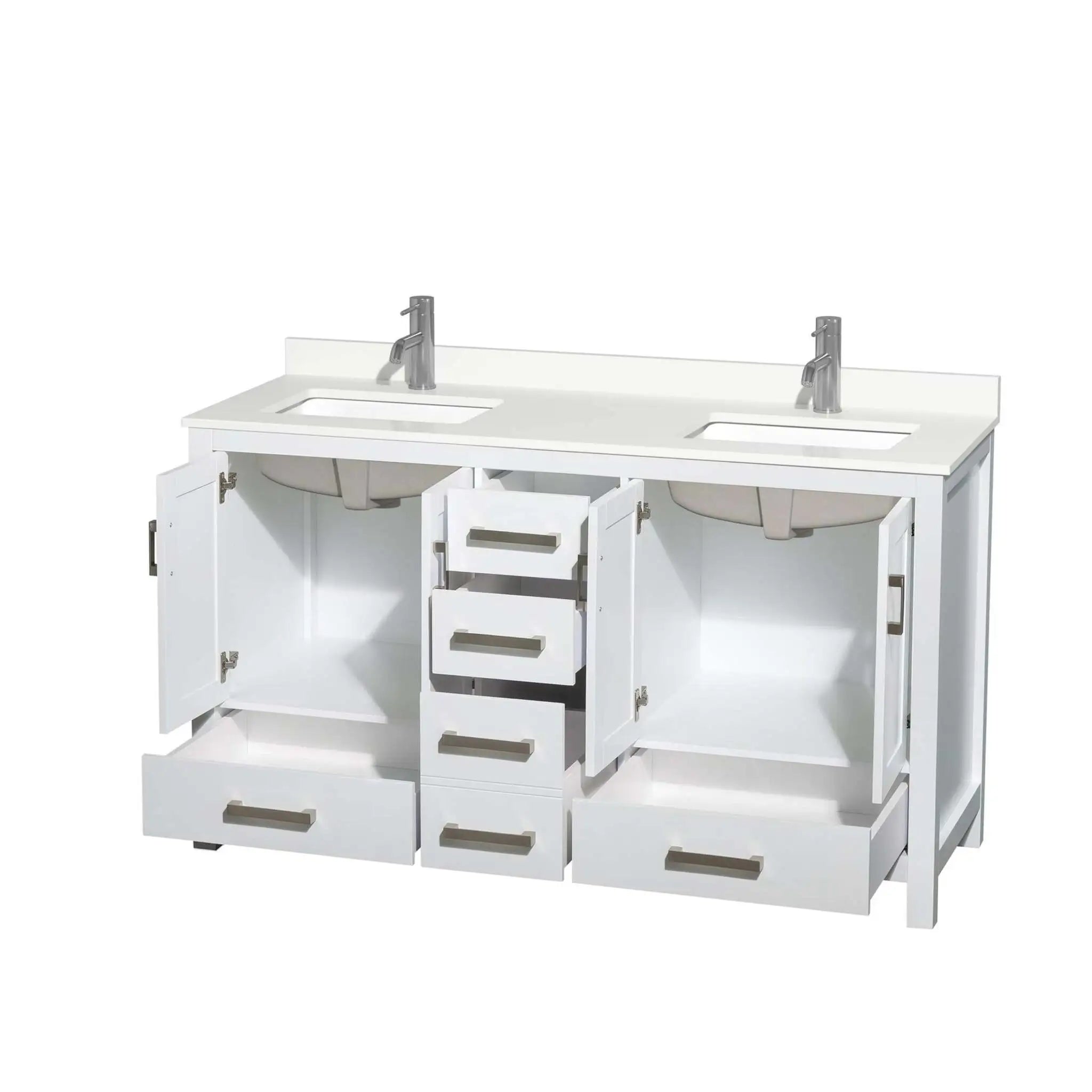 60" Sheffield Double Bathroom Vanity in White with Brushed Chrome Trim by Wyndham