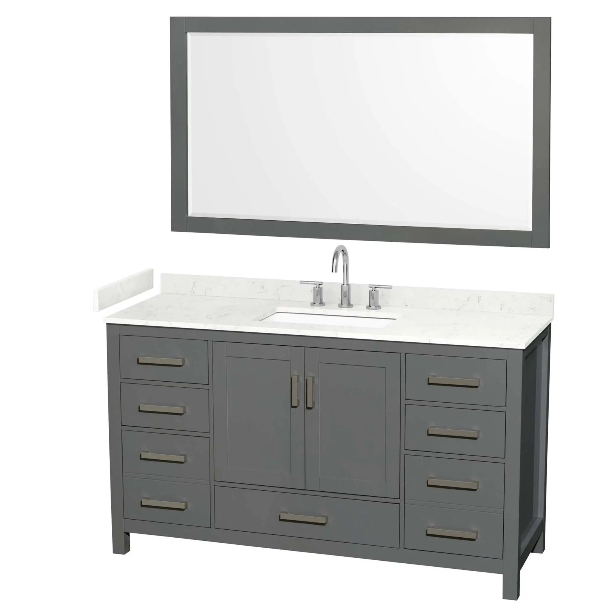 60" Sheffield Single Bathroom Vanity in Dark Gray with Brushed Chrome Trim & 58" Mirror by Wyndham